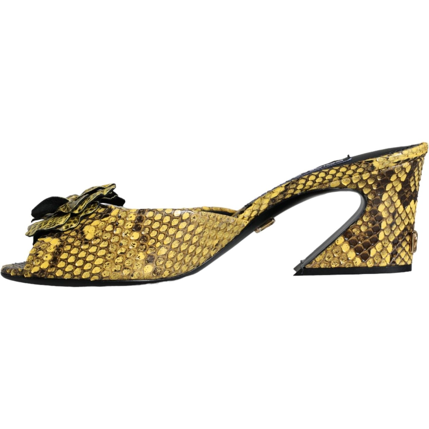 Dolce & Gabbana Yellow Leather Block Heels Slides Shoes Dolce & Gabbana Dark Khaki