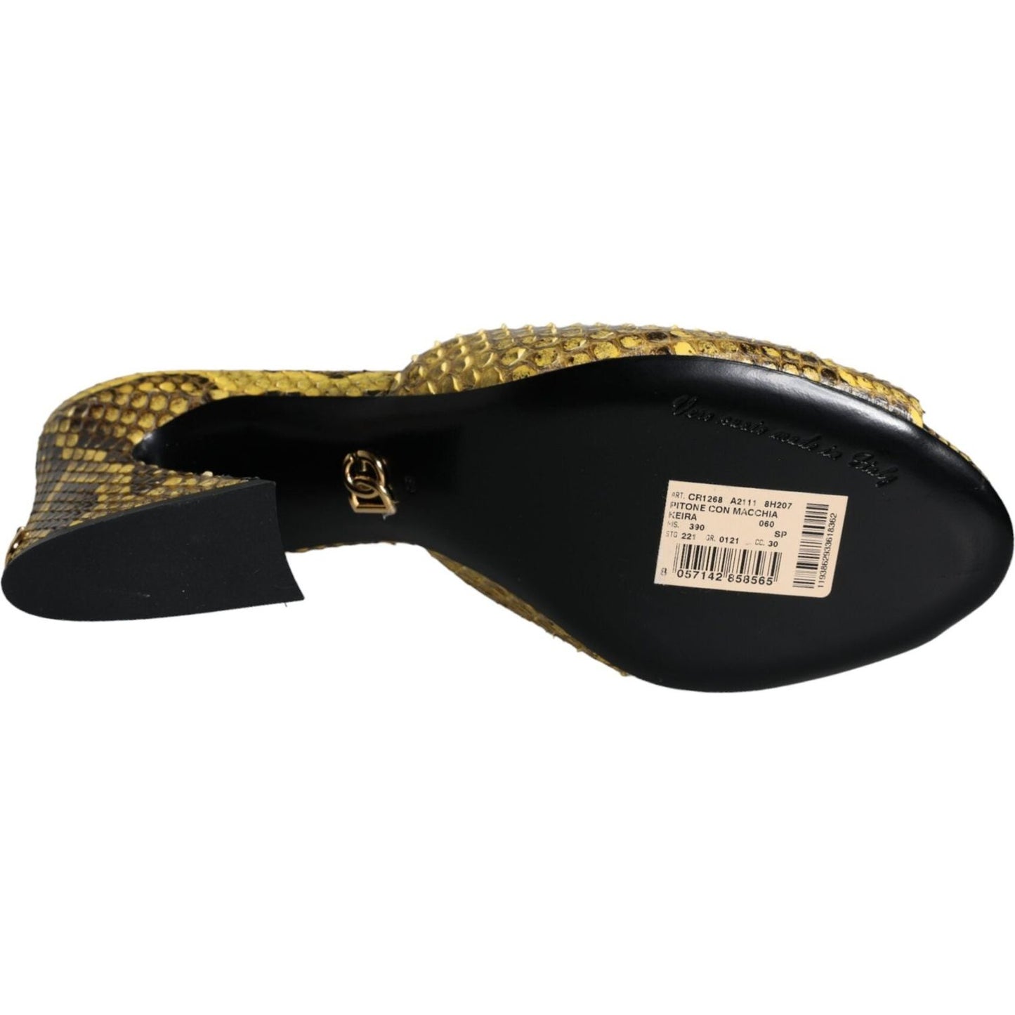 Dolce & Gabbana Yellow Leather Block Heels Slides Shoes Dolce & Gabbana Black