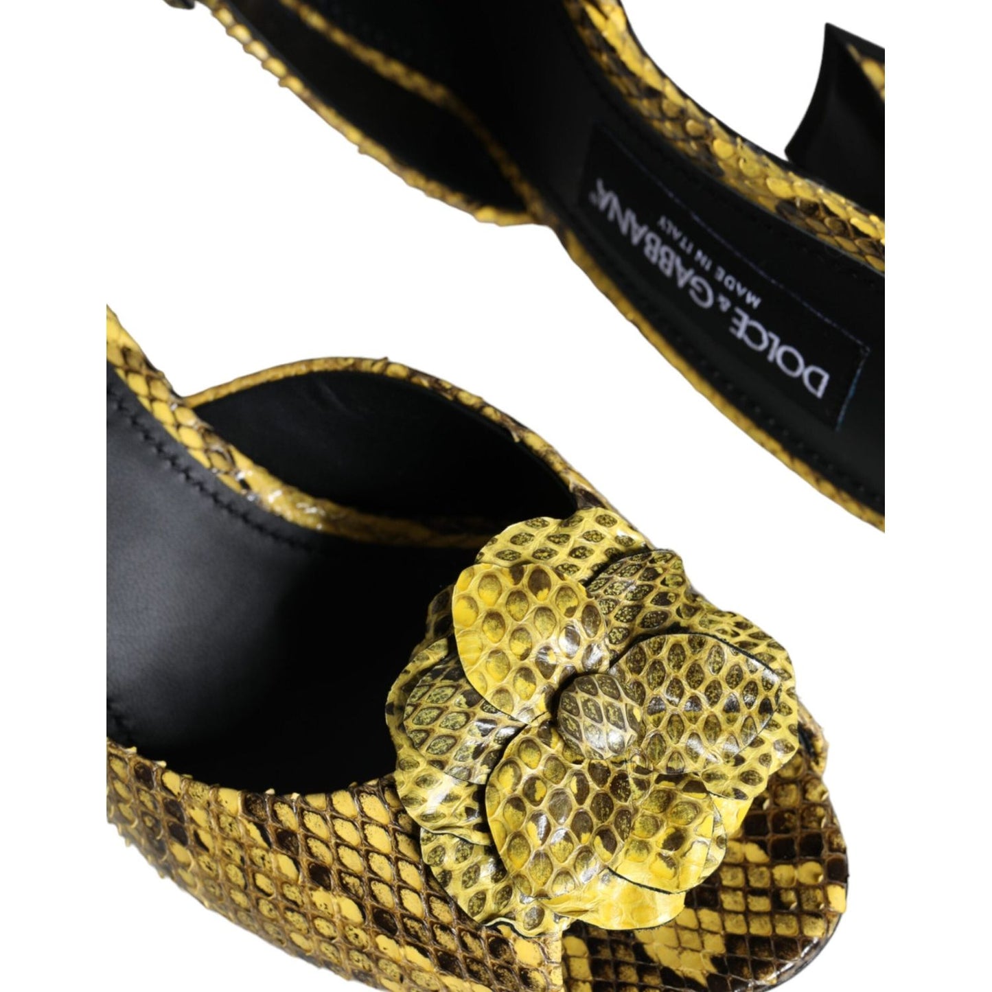 Dolce & Gabbana Yellow Leather Block Heels Slides Shoes Dolce & Gabbana Dark Khaki
