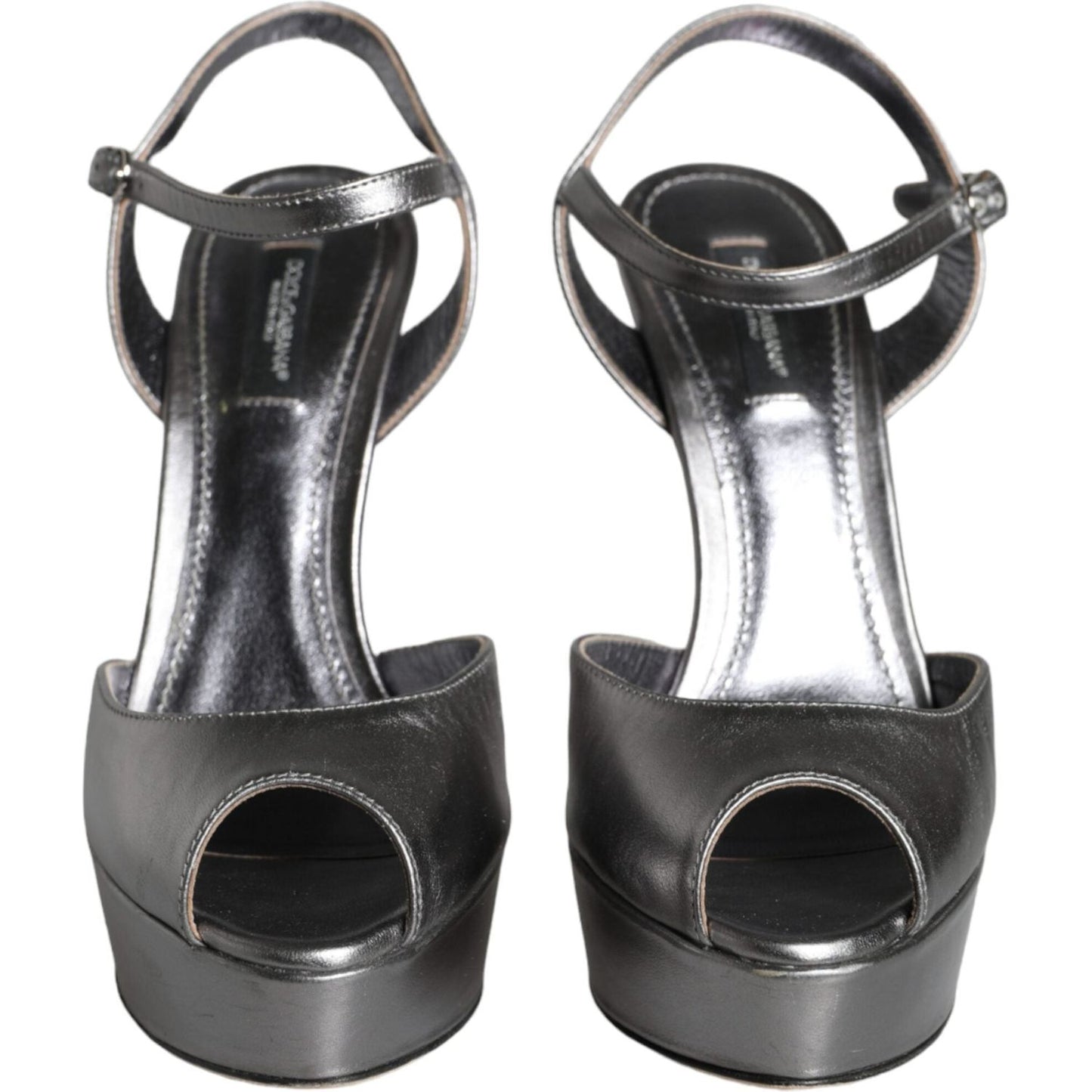 Dolce & Gabbana Metallic Silver Leather Keira Platform Sandals Shoes Dolce & Gabbana Dark Slate Gray