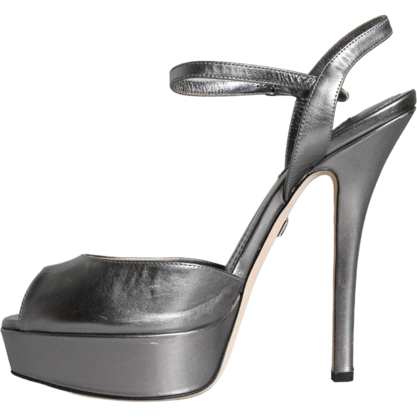Dolce & Gabbana Metallic Silver Leather Keira Platform Sandals Shoes Dolce & Gabbana Dim Gray
