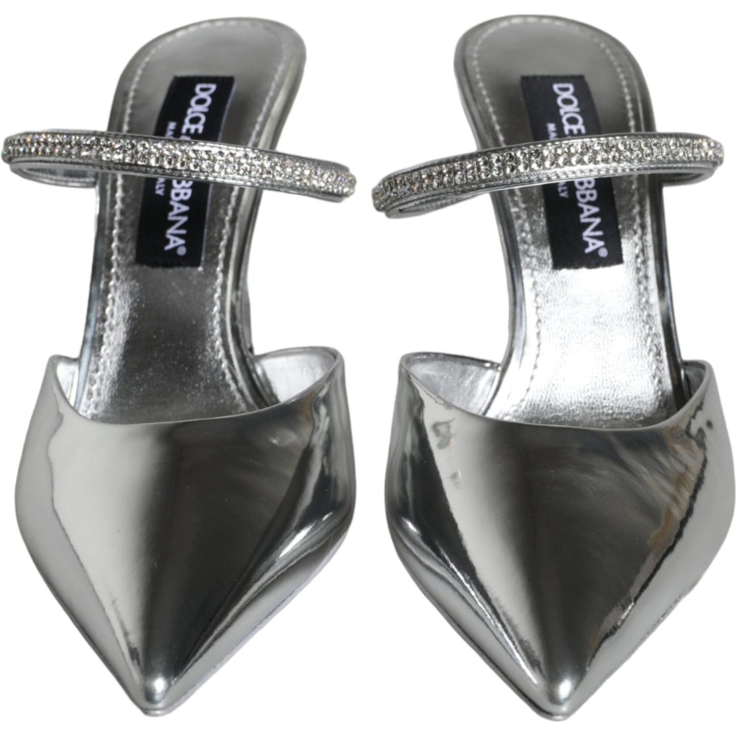 Dolce & Gabbana Silver Crystal Leather Slip On Sandals Shoes Dolce & Gabbana Dark Slate Gray