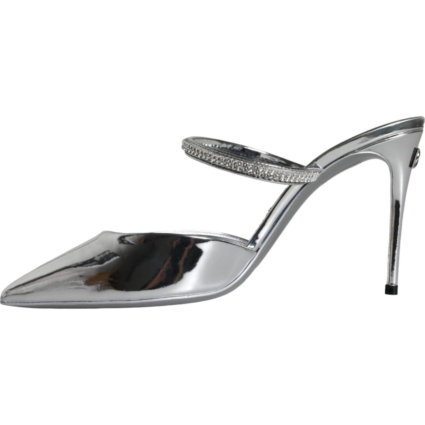 Dolce & Gabbana Silver Crystal Leather Slip On Sandals Shoes Dolce & Gabbana Dark Gray