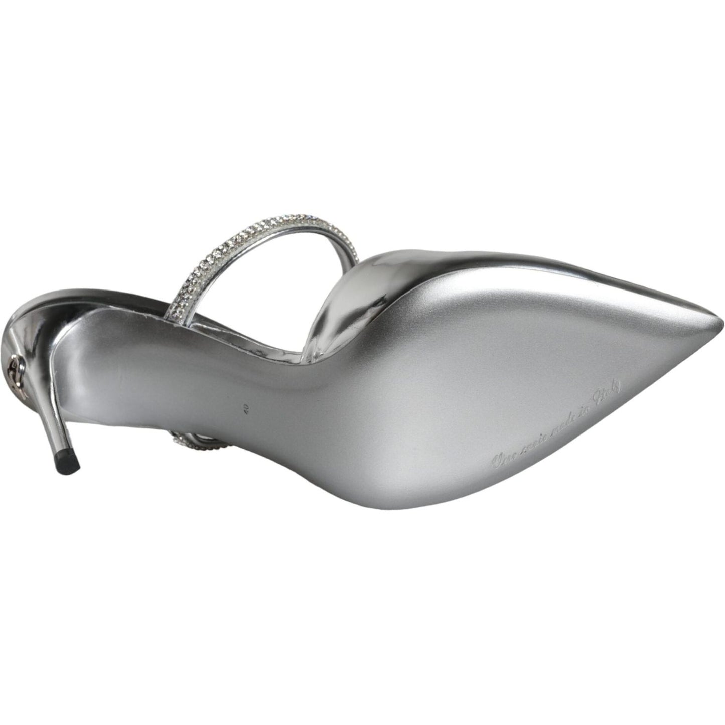 Dolce & Gabbana Silver Crystal Leather Slip On Sandals Shoes Dolce & Gabbana Dark Gray