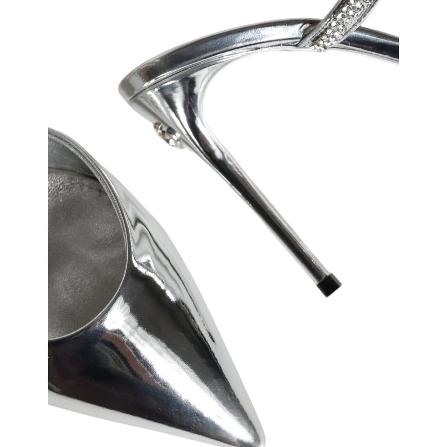 Dolce & Gabbana Silver Crystal Leather Slip On Sandals Shoes Dolce & Gabbana Dark Slate Gray