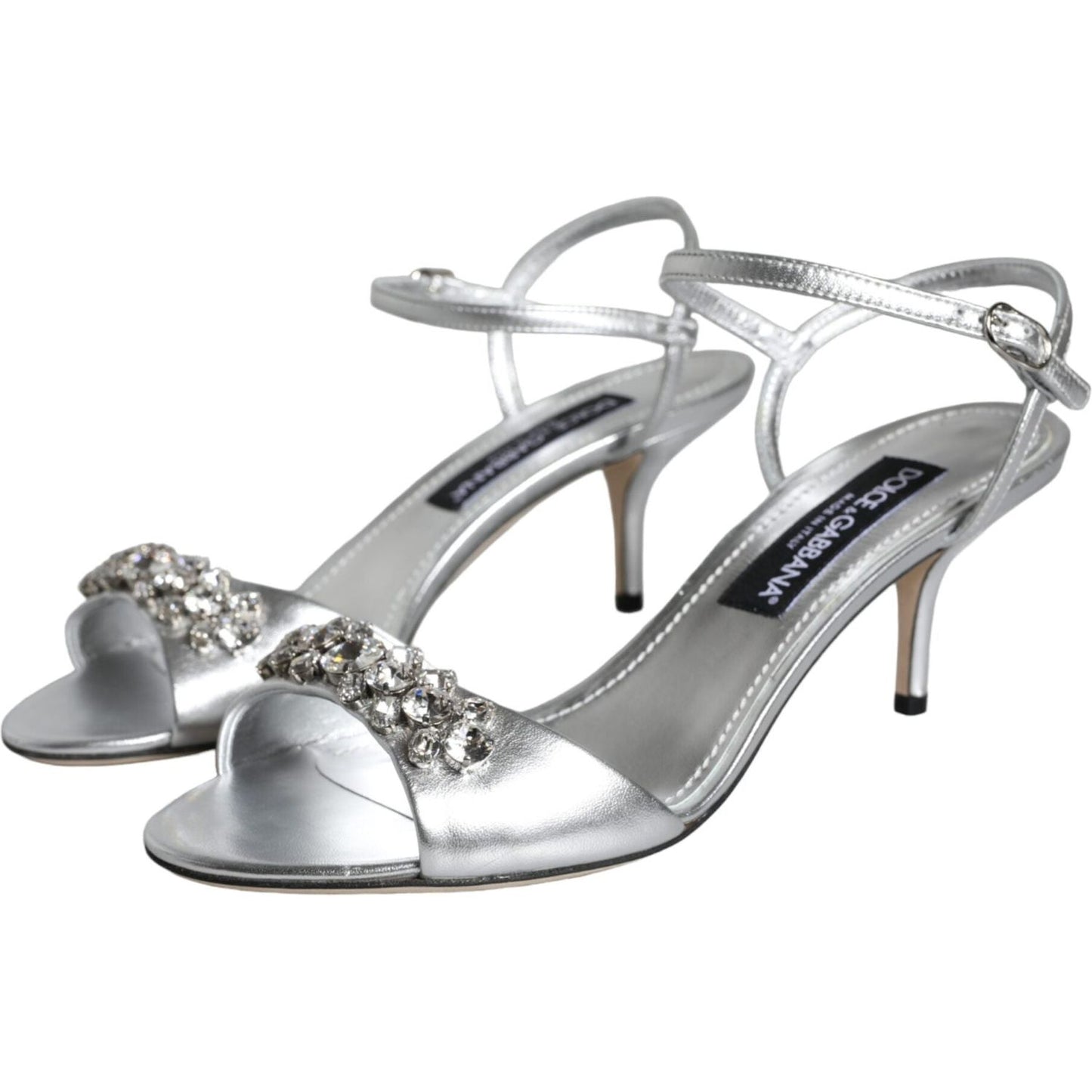 Dolce & Gabbana Silver Crystal AnkleStrap Keira Sandals Shoes Dolce & Gabbana Dark Gray