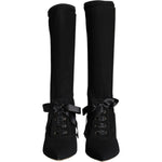 Dolce & Gabbana Black Stiletto Heels Mid Calf Boots Shoes LA11364-38.5