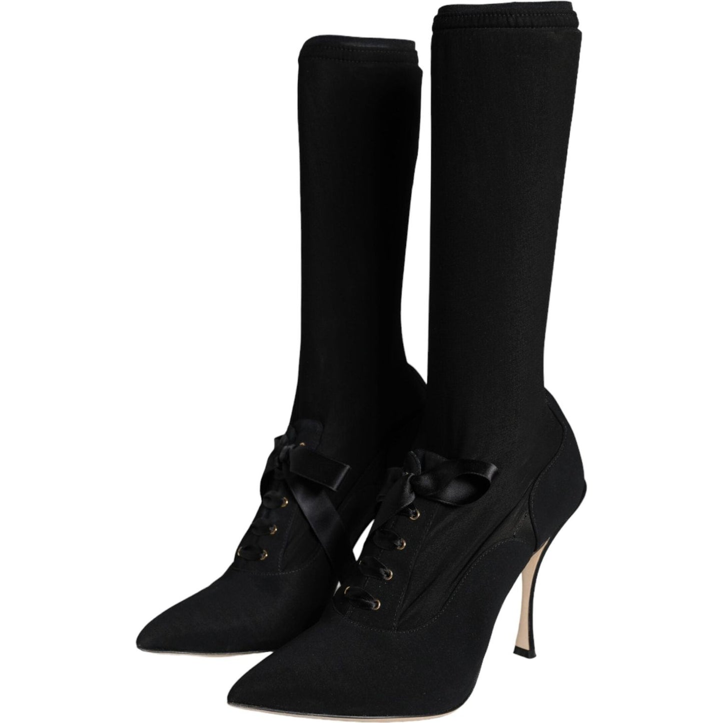Dolce & Gabbana Black Stiletto Heels Mid Calf Boots Shoes LA11364-38.5