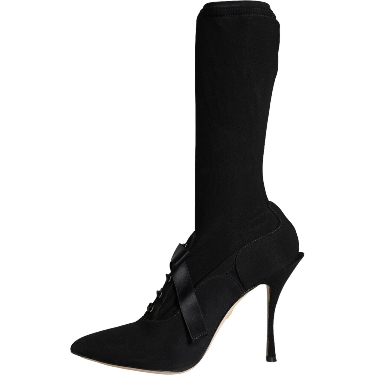Dolce & Gabbana Black Stiletto Heels Mid Calf Boots Shoes LA11364-38.5