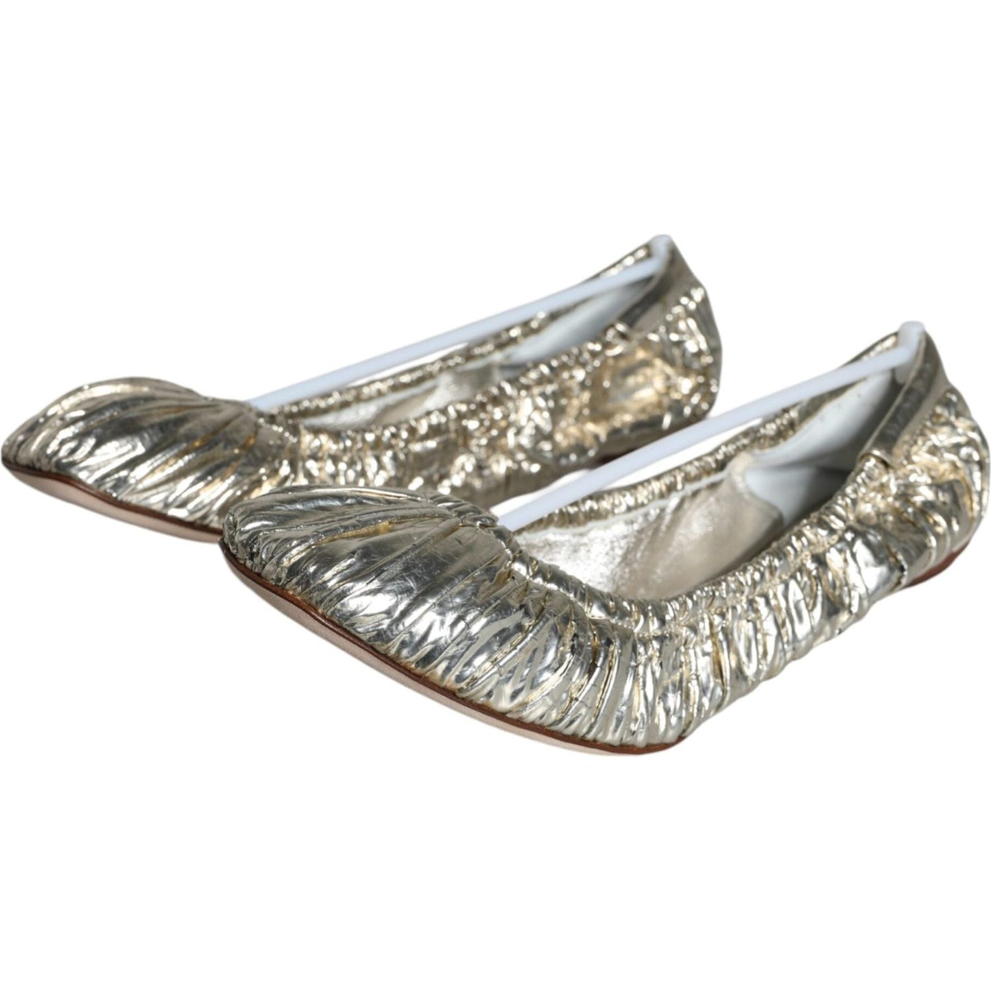 Dolce & Gabbana Silver Patent Leather Scrunch Ballet Flats Shoes Dolce & Gabbana Light Slate Gray