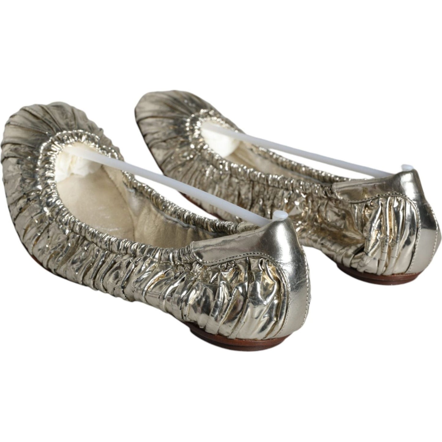 Dolce & Gabbana Silver Patent Leather Scrunch Ballet Flats Shoes Dolce & Gabbana Dim Gray