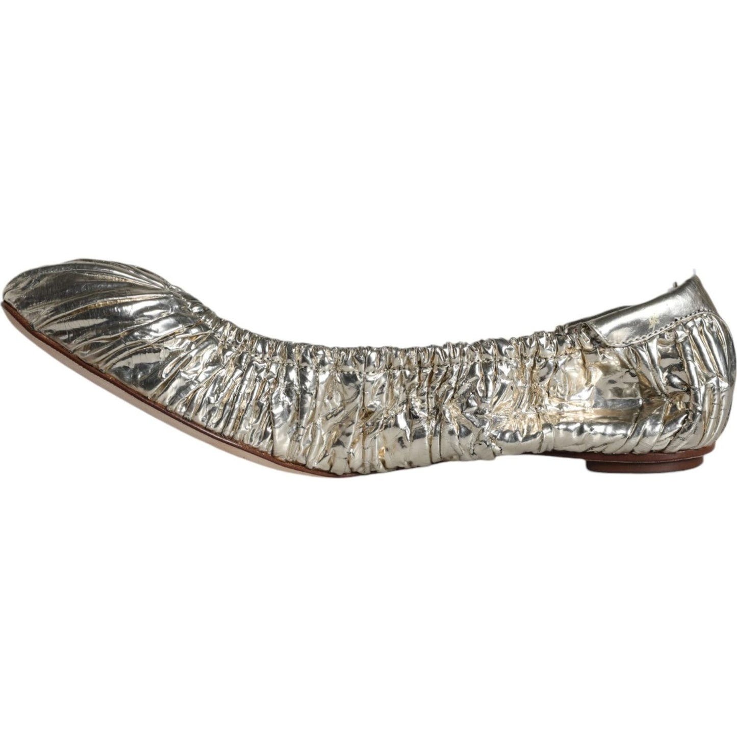 Dolce & Gabbana Silver Patent Leather Scrunch Ballet Flats Shoes Dolce & Gabbana Slate Gray