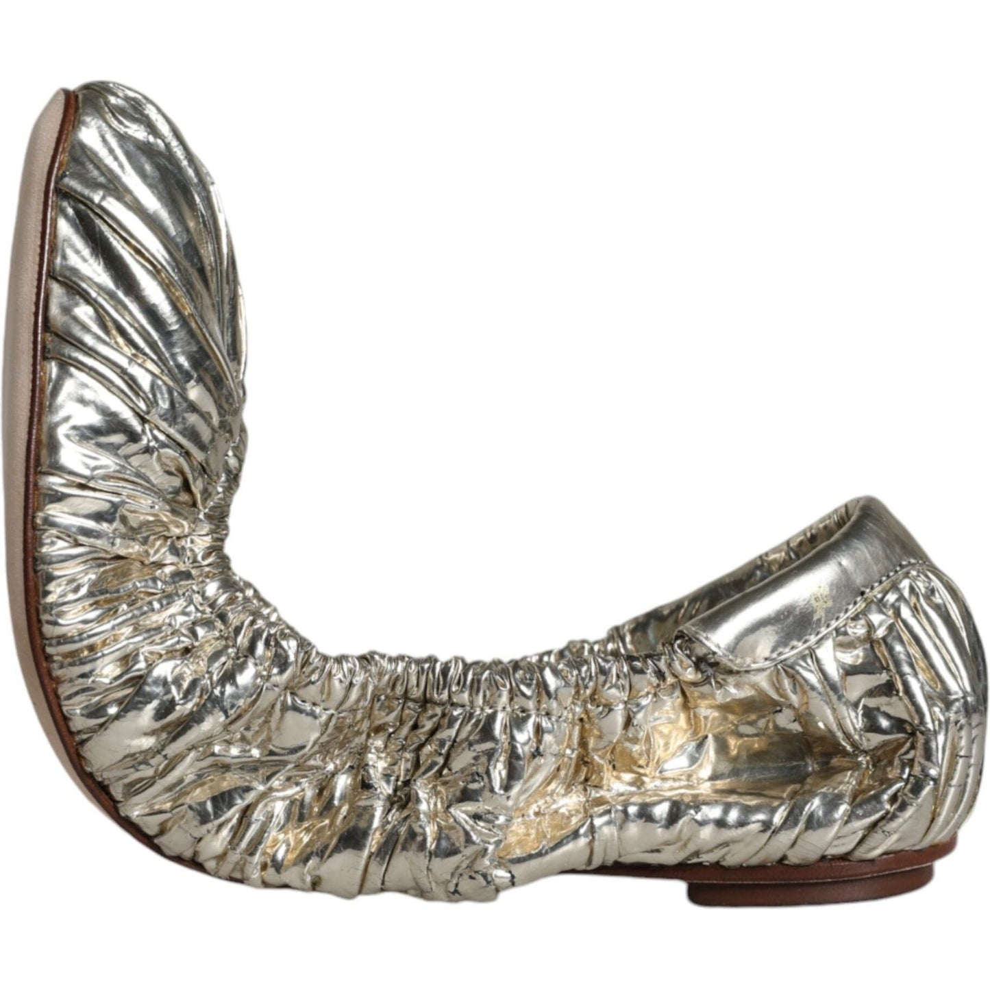 Dolce & Gabbana Silver Patent Leather Scrunch Ballet Flats Shoes Dolce & Gabbana Slate Gray