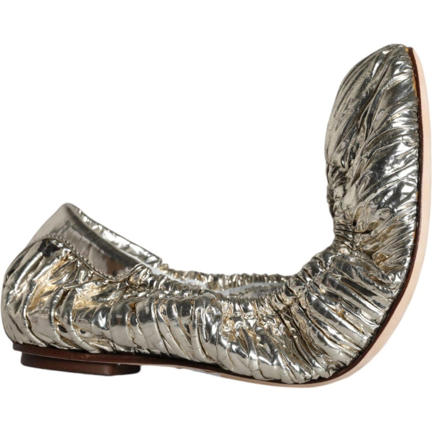 Dolce & Gabbana Silver Patent Leather Scrunch Ballet Flats Shoes Dolce & Gabbana Dim Gray