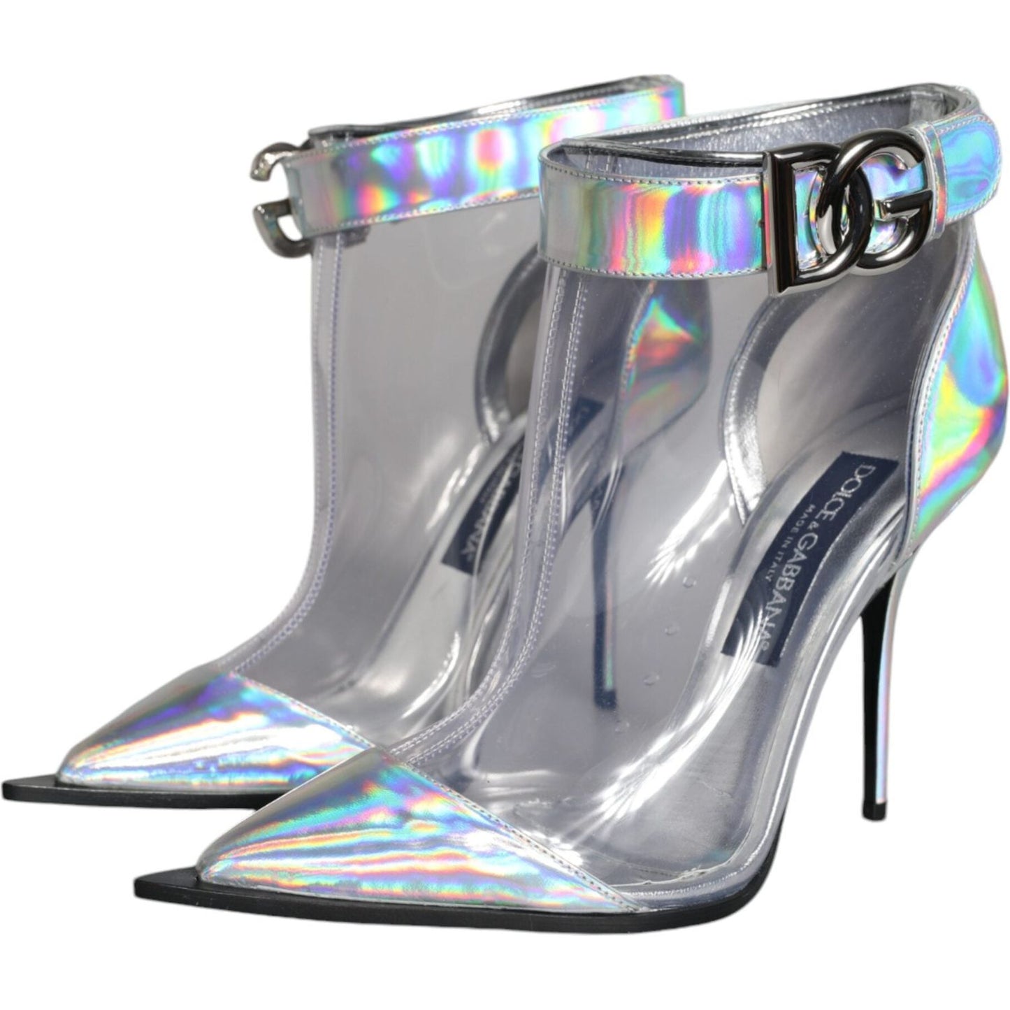 Dolce & Gabbana Silver Iridescent PVC Pointed Short Boots Shoes Dolce & Gabbana Dark Gray