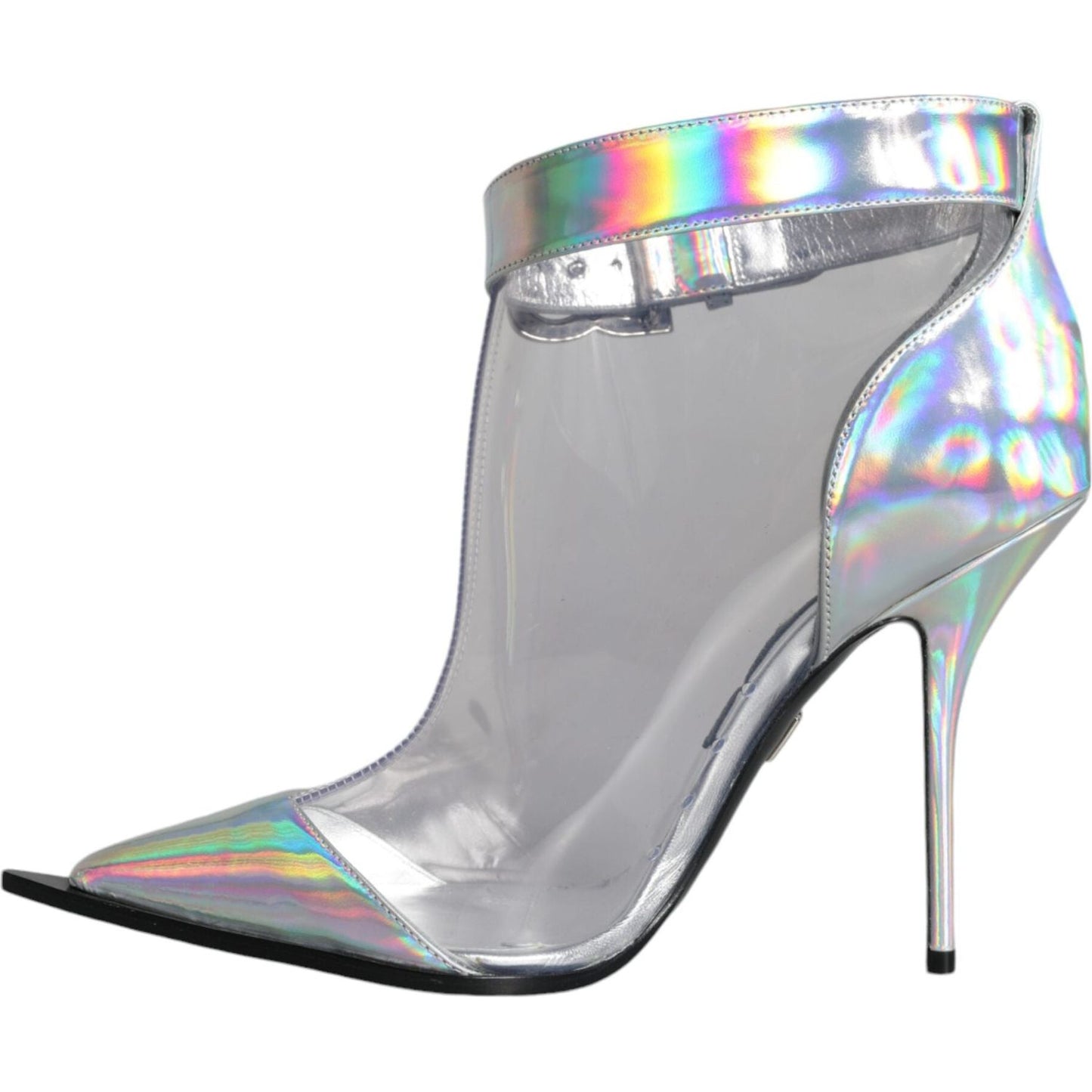 Dolce & Gabbana Silver Iridescent PVC Pointed Short Boots Shoes Dolce & Gabbana Dark Gray