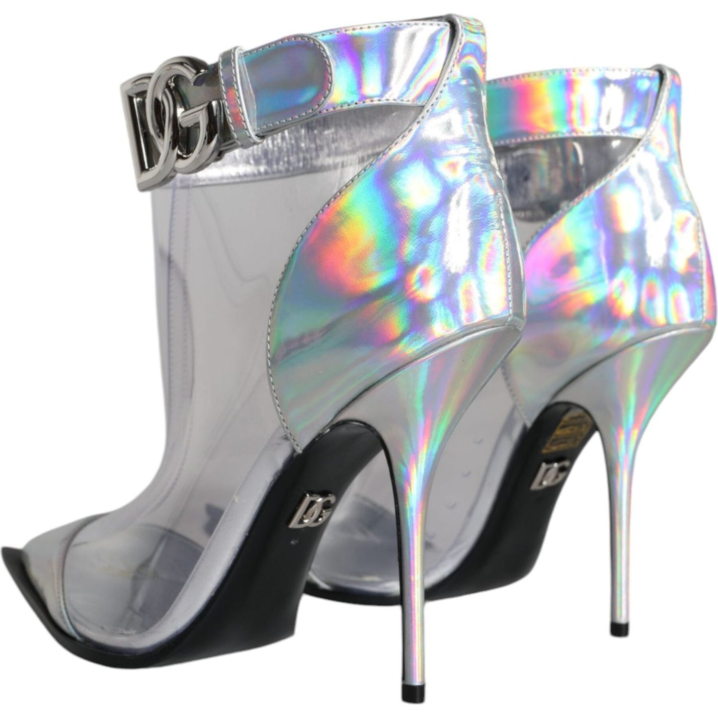 Dolce & Gabbana Silver Iridescent PVC Pointed Short Boots Shoes Dolce & Gabbana Dark Gray