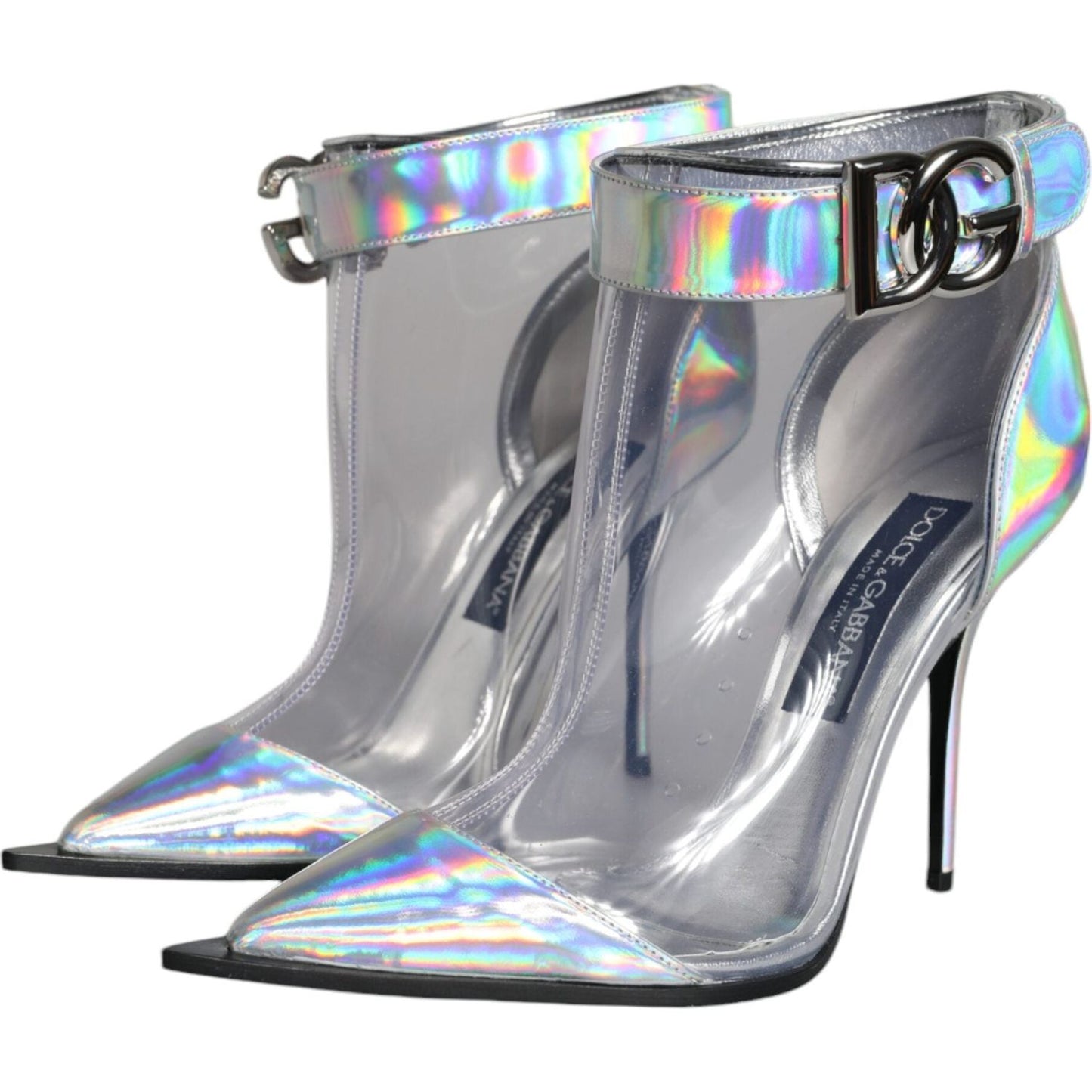 Dolce & Gabbana Silver Iridescent PVC Pointed Short Boots Shoes Dolce & Gabbana Dark Gray