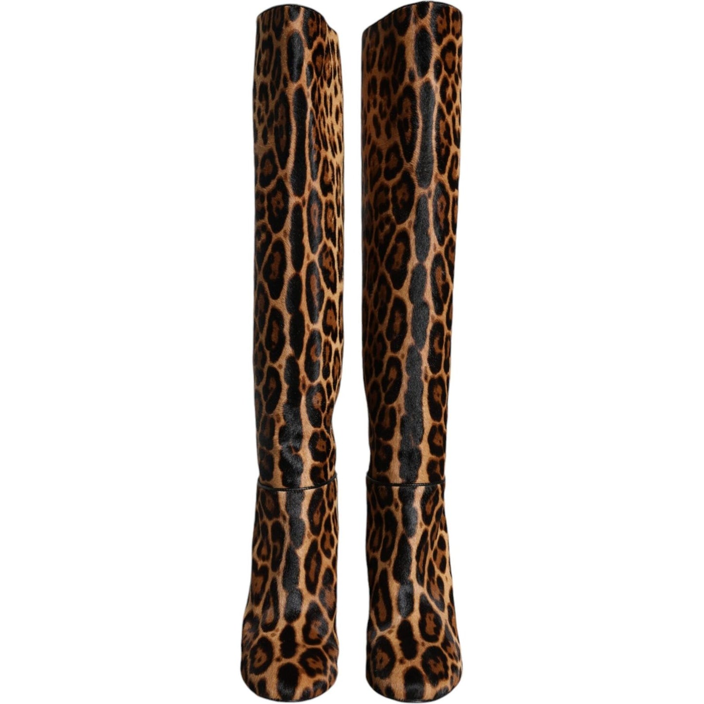 Dolce & Gabbana Beige Black Leopard Knee High Boots Shoes Dolce & Gabbana Black