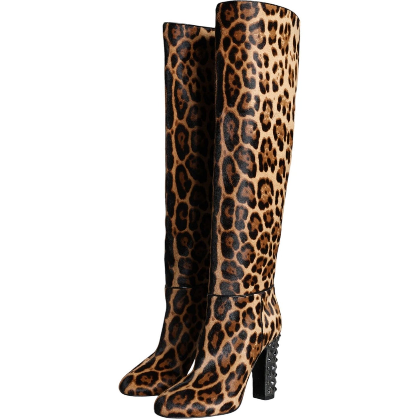 Dolce & Gabbana Beige Black Leopard Knee High Boots Shoes Dolce & Gabbana Tan