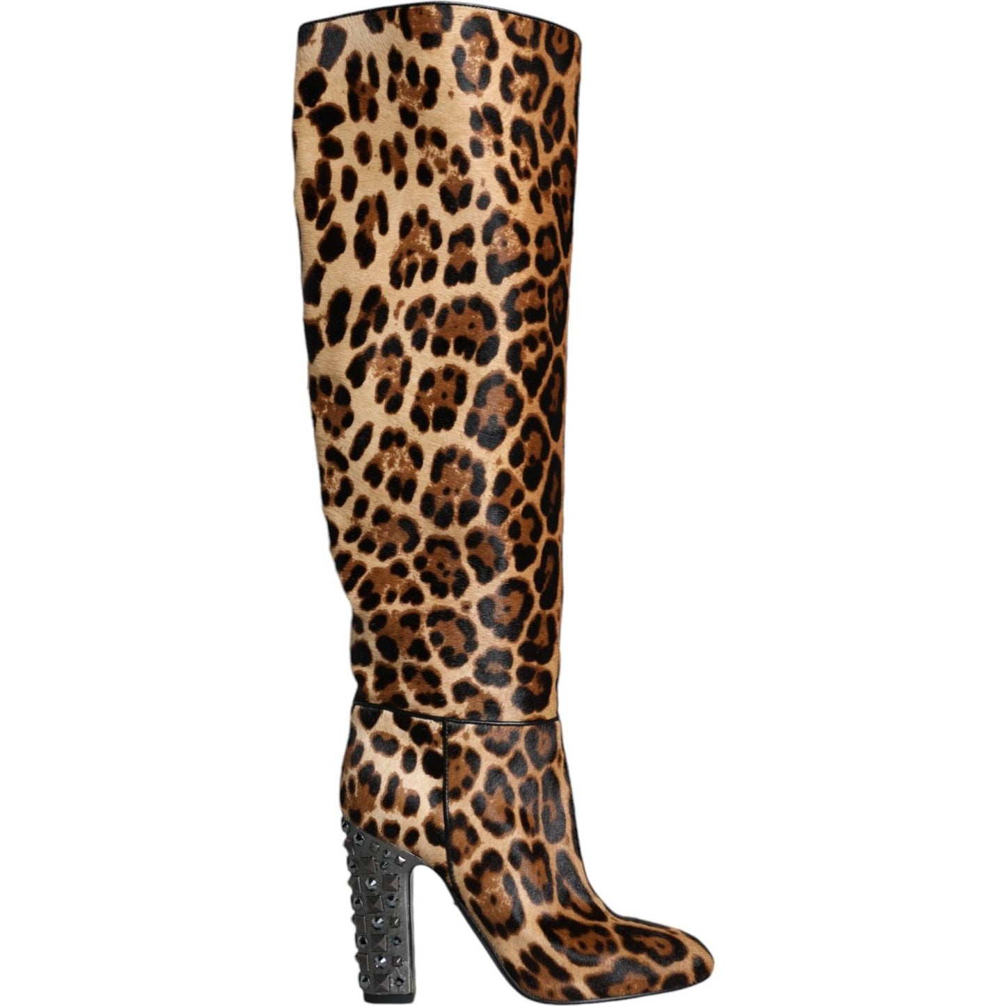 Dolce & Gabbana Beige Black Leopard Knee High Boots Shoes Dolce & Gabbana Dark Slate Gray