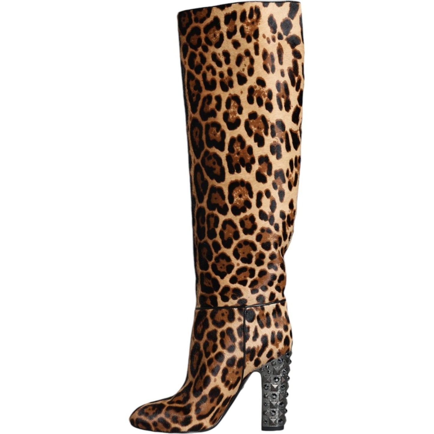 Dolce & Gabbana Beige Black Leopard Knee High Boots Shoes Dolce & Gabbana Black