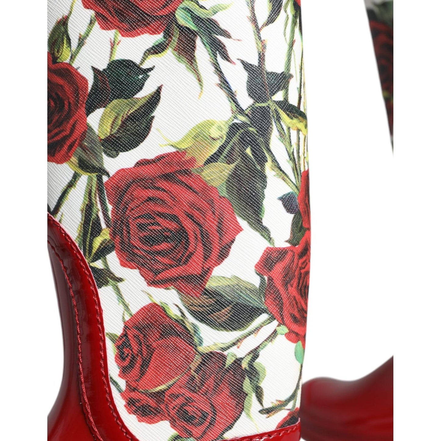 Dolce & Gabbana Red Floral Rubber Knee High Flat Boots Shoes Dolce & Gabbana Sienna