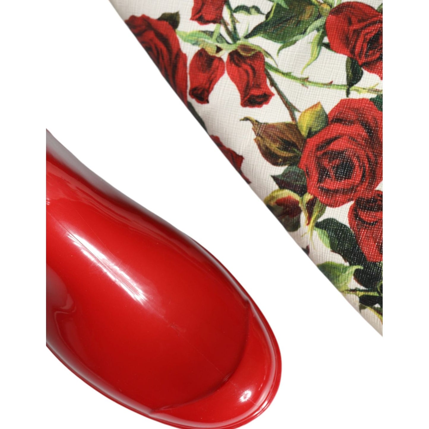 Dolce & Gabbana Red Floral Rubber Knee High Flat Boots Shoes Dolce & Gabbana Brown
