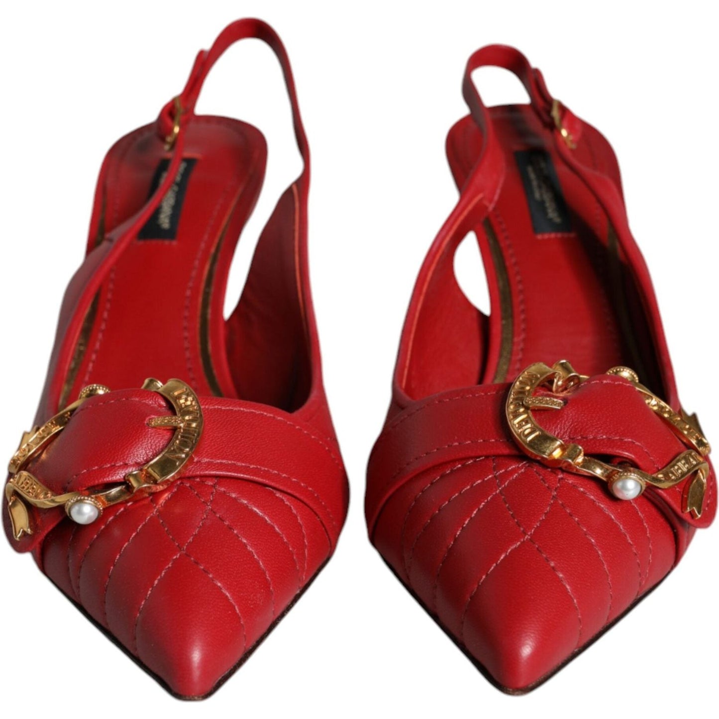 Dolce & Gabbana Red Devotion Leather Heels Slingback Shoes Dolce & Gabbana Brown