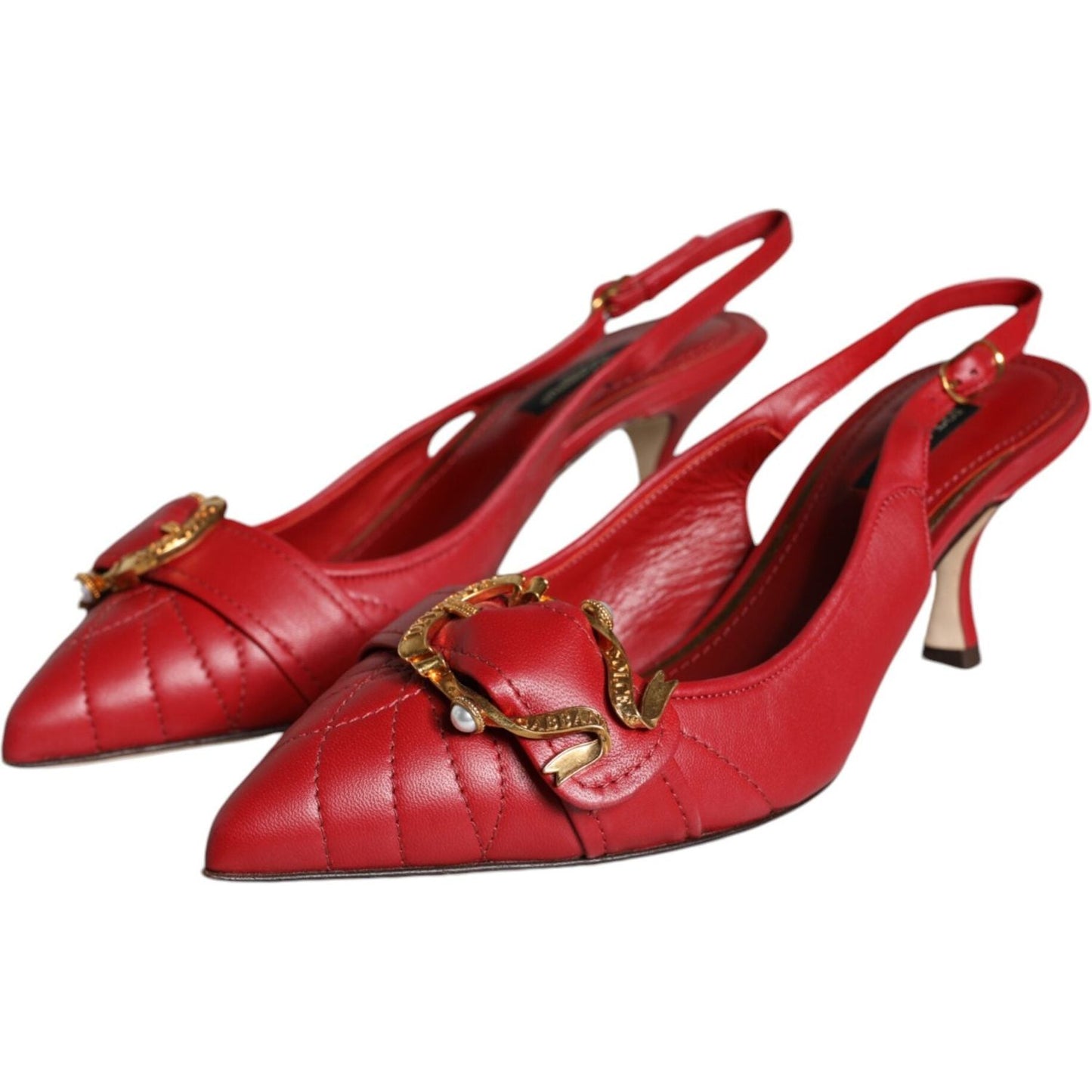 Dolce & Gabbana Red Devotion Leather Heels Slingback Shoes Dolce & Gabbana Brown