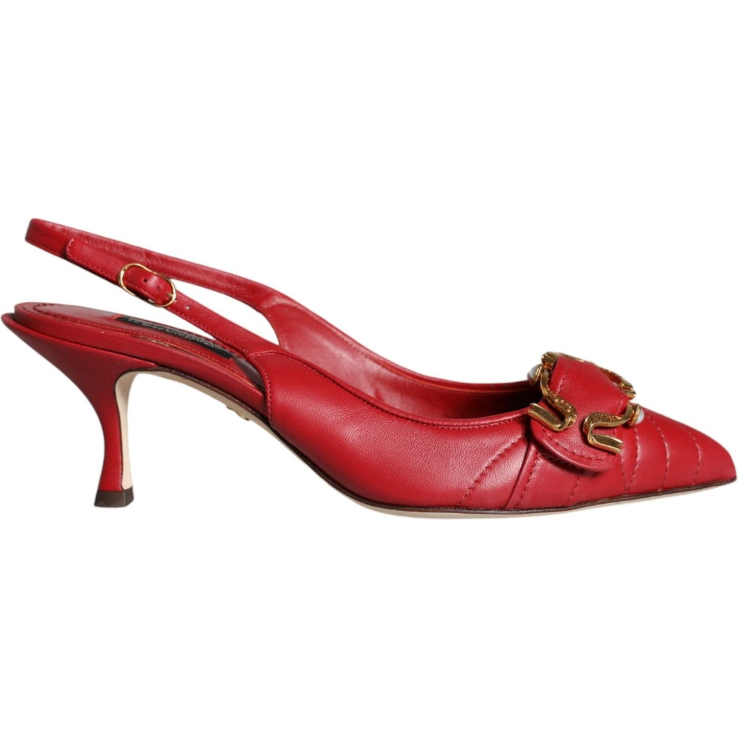Dolce & Gabbana Red Devotion Leather Heels Slingback Shoes Dolce & Gabbana Brown
