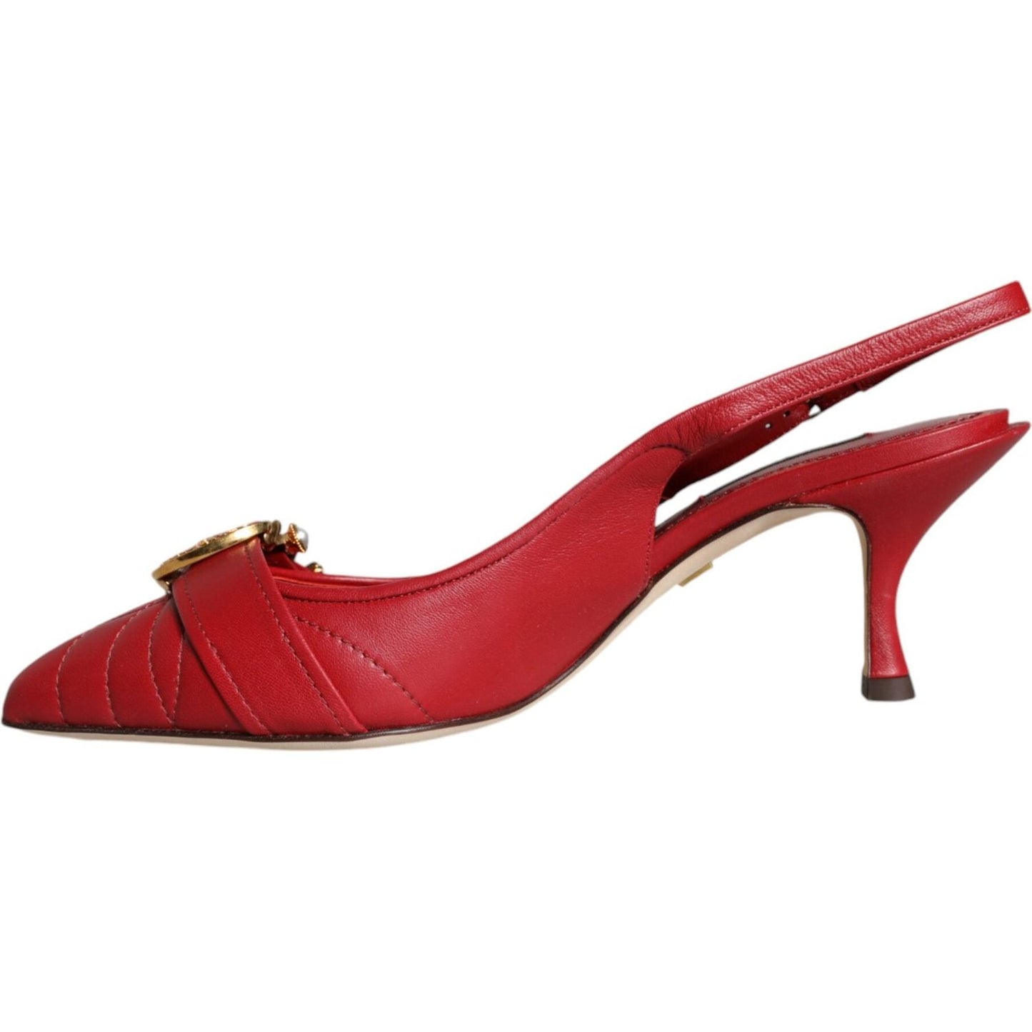 Dolce & Gabbana Red Devotion Leather Heels Slingback Shoes Dolce & Gabbana Brown
