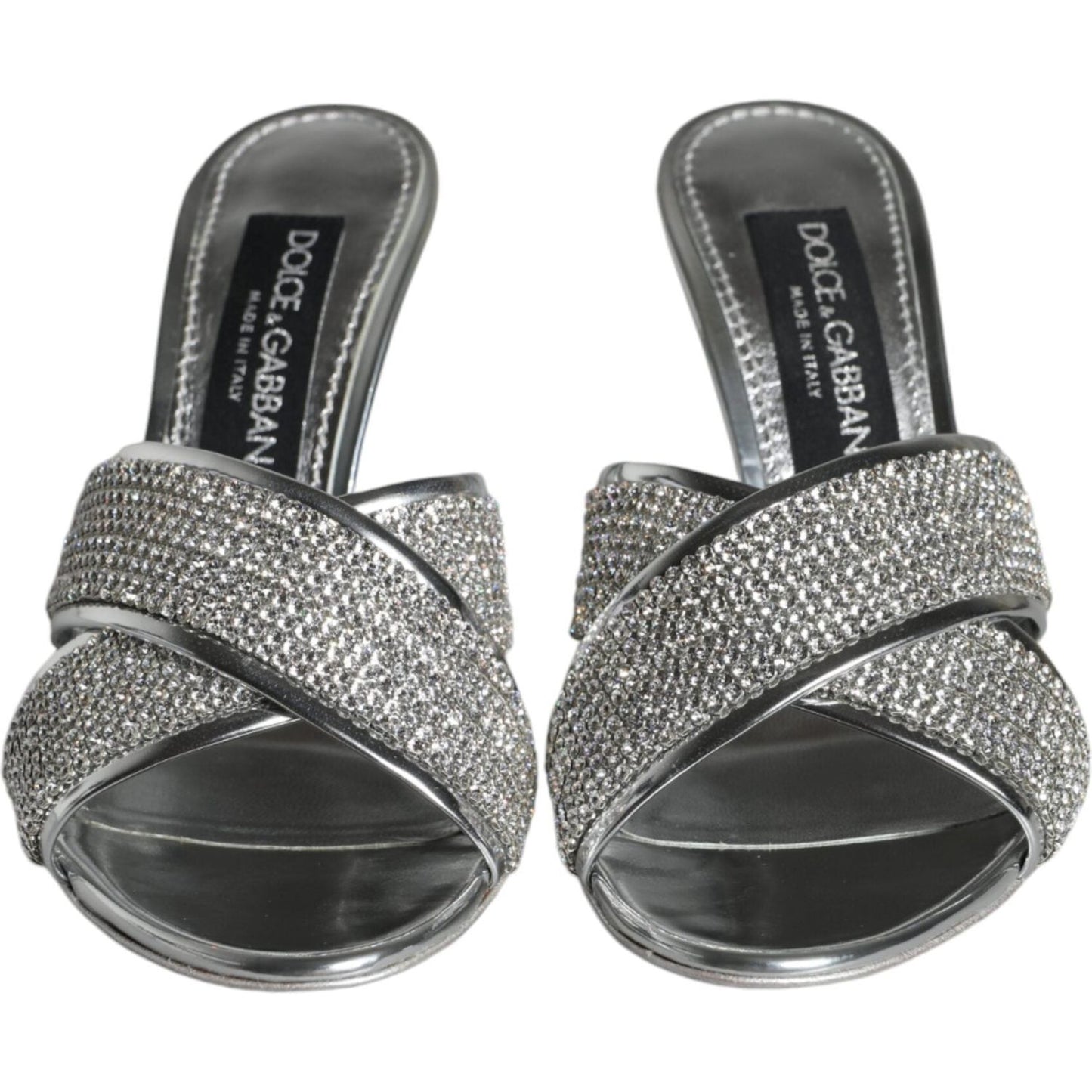 Dolce & Gabbana Silver Crystals Keira Heels Slides Shoes Dolce & Gabbana Dark Slate Gray