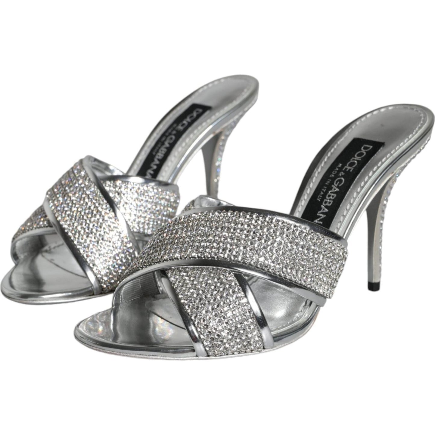 Dolce & Gabbana Silver Crystals Keira Heels Slides Shoes Dolce & Gabbana Light Slate Gray