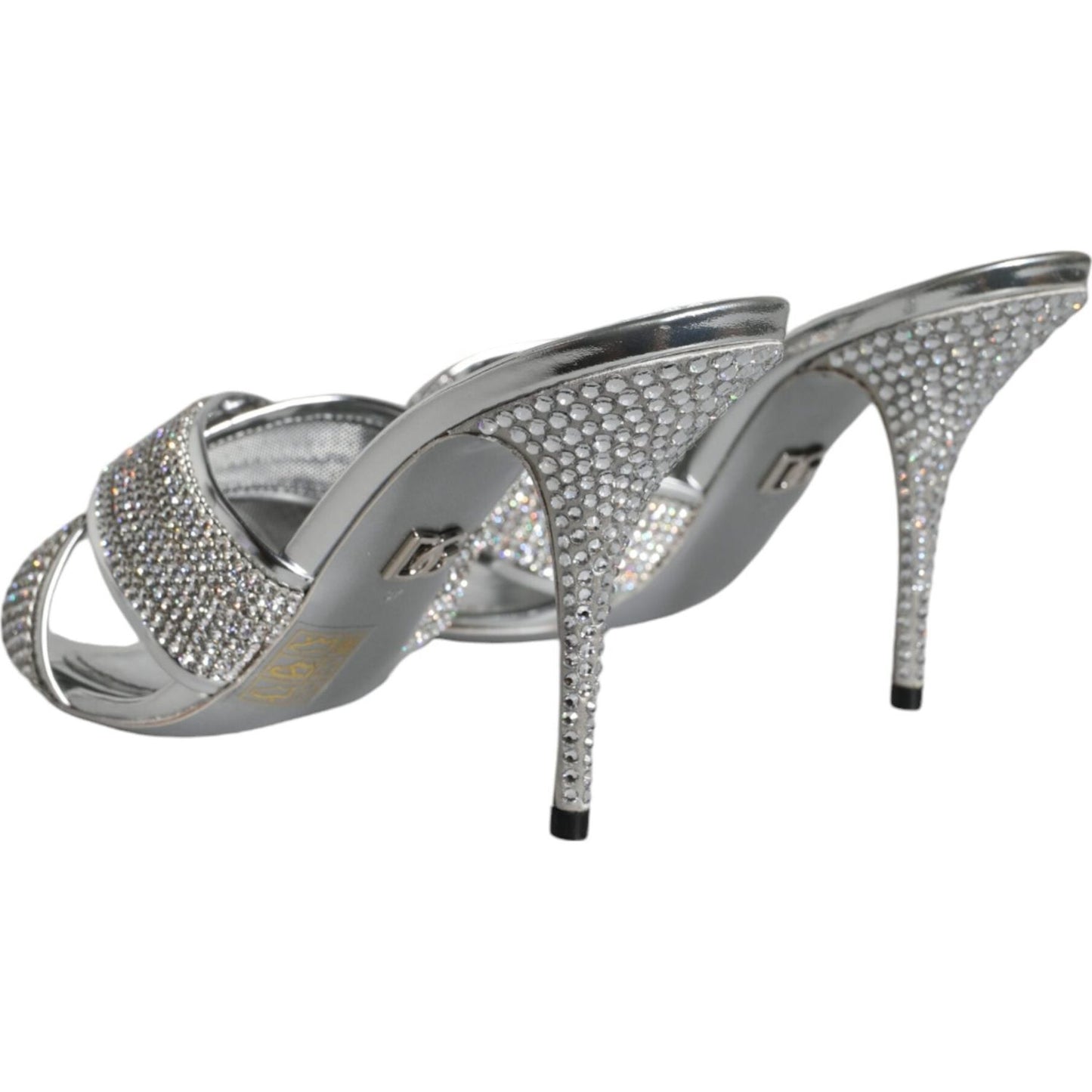 Dolce & Gabbana Silver Crystals Keira Heels Slides Shoes Dolce & Gabbana Light Slate Gray