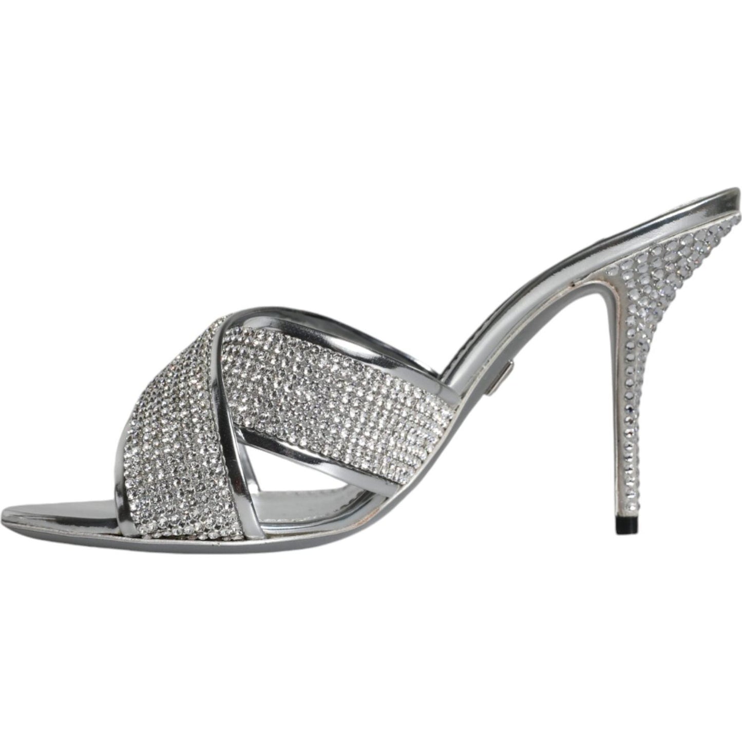 Dolce & Gabbana Silver Crystals Keira Heels Slides Shoes Dolce & Gabbana Light Slate Gray