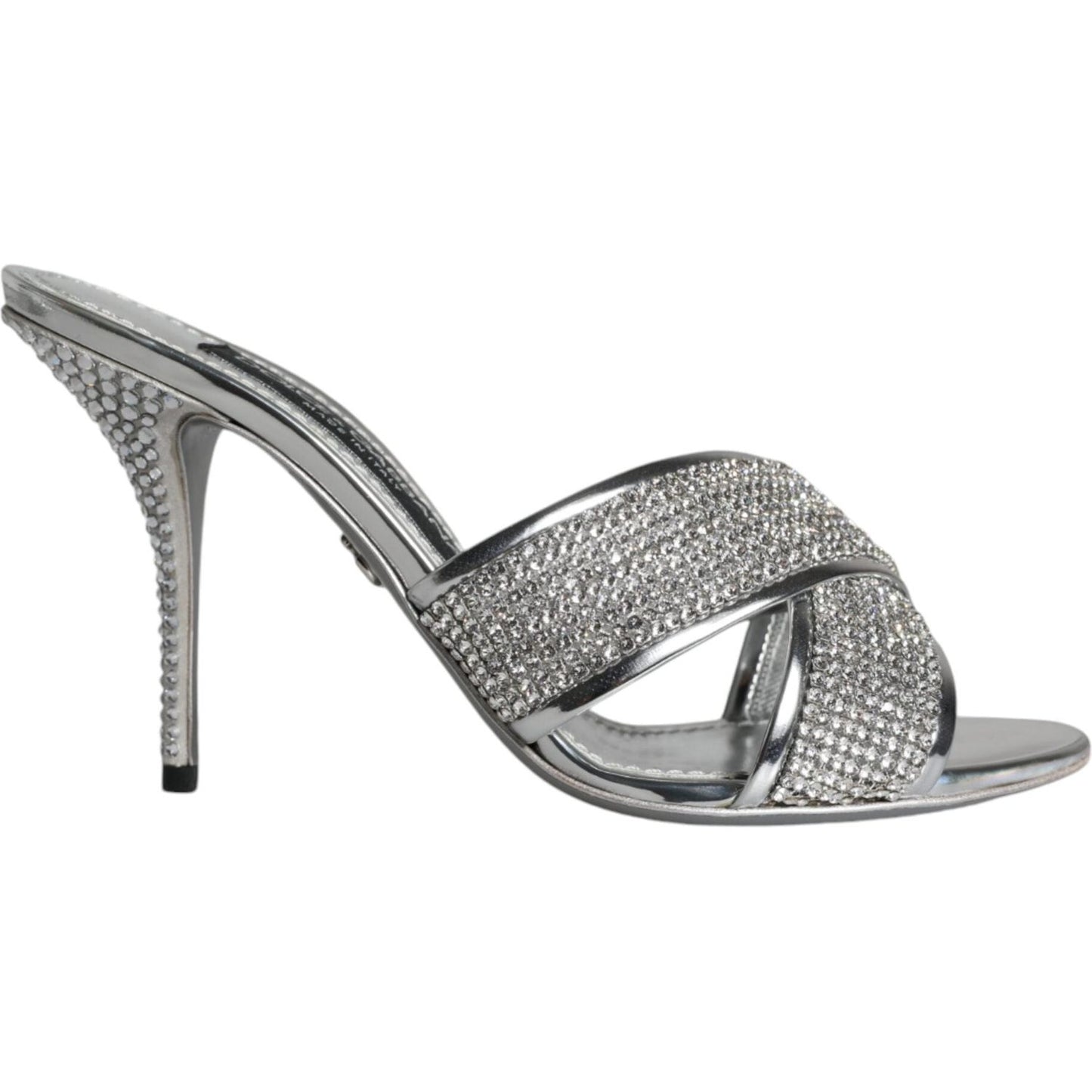 Dolce & Gabbana Silver Crystals Keira Heels Slides Shoes Dolce & Gabbana Light Slate Gray