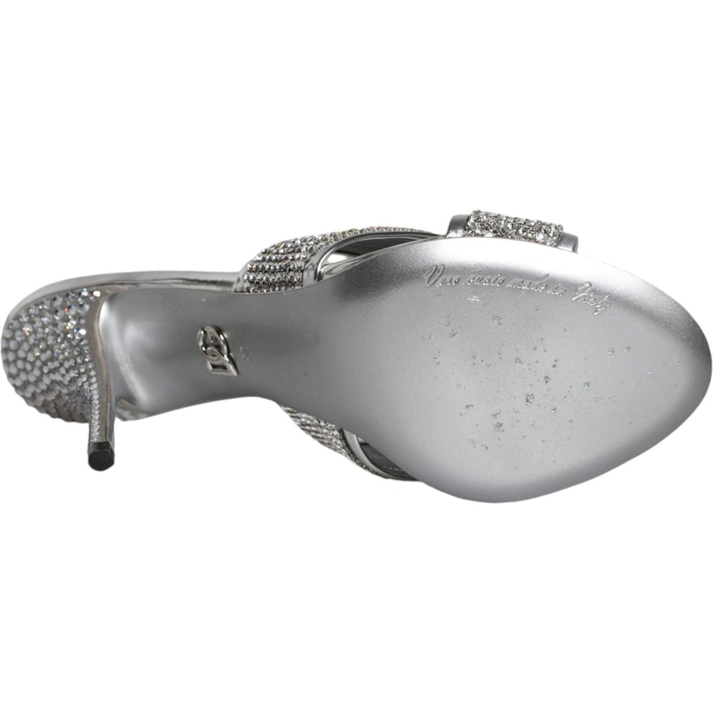Dolce & Gabbana Silver Crystals Keira Heels Slides Shoes Dolce & Gabbana Dark Gray