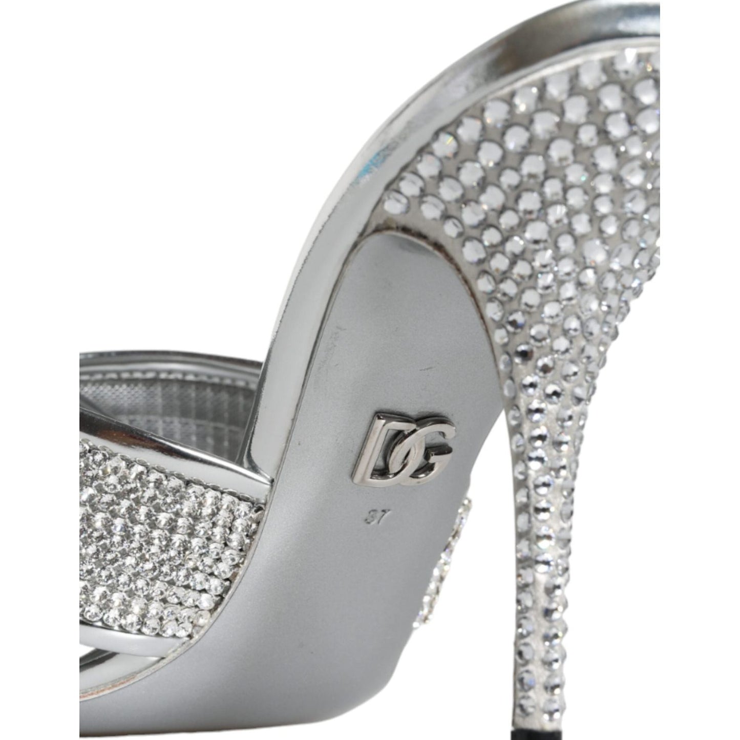 Dolce & Gabbana Silver Crystals Keira Heels Slides Shoes Dolce & Gabbana Dark Gray