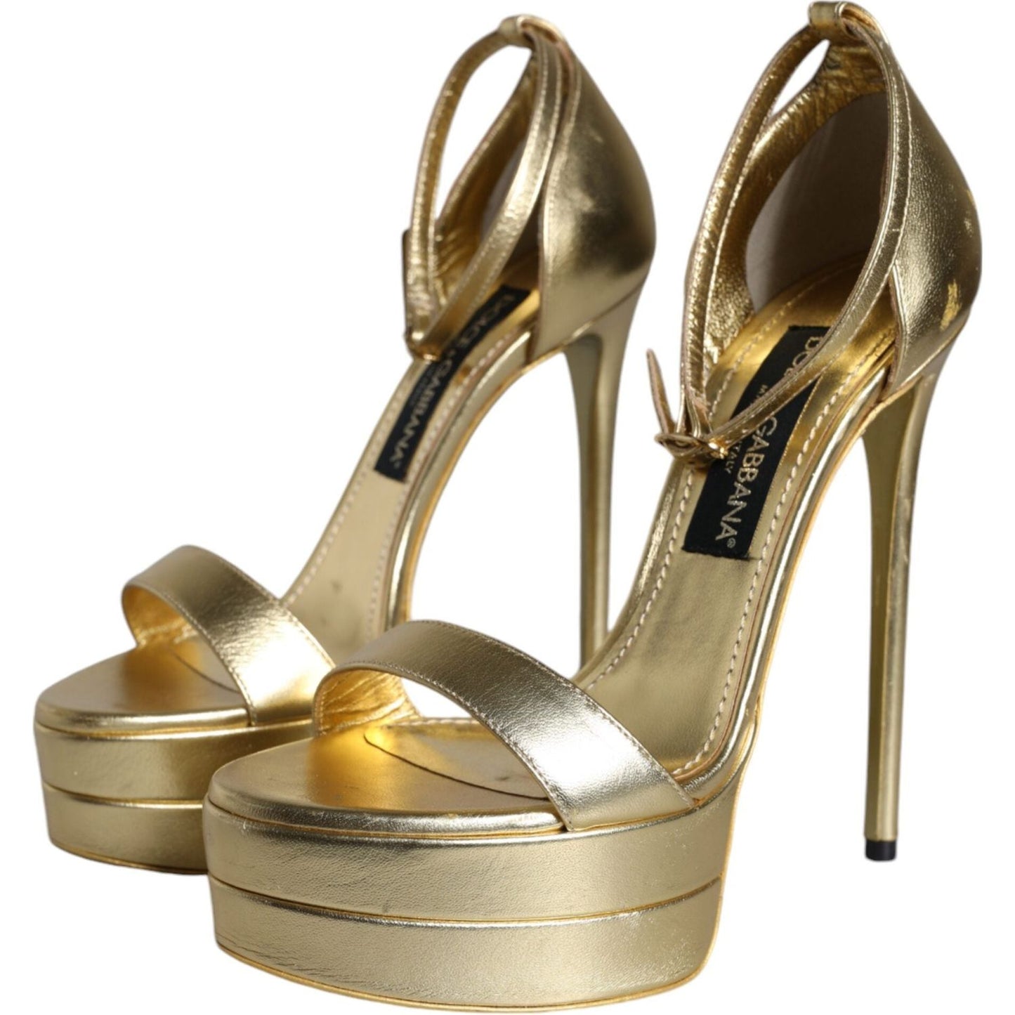 Dolce & Gabbana Gold Leather Platform Keira Sandals Shoes Dolce & Gabbana Dim Gray