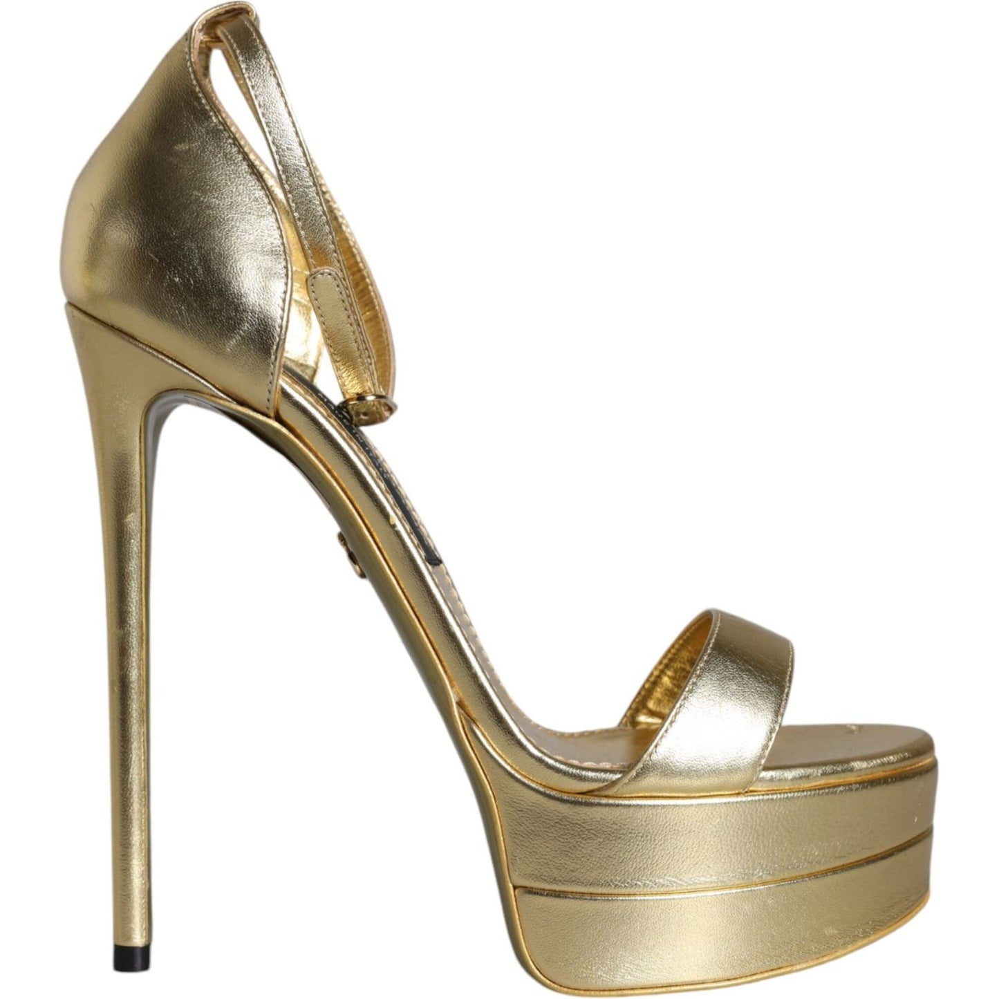 Dolce & Gabbana Gold Leather Platform Keira Sandals Shoes Dolce & Gabbana Dim Gray