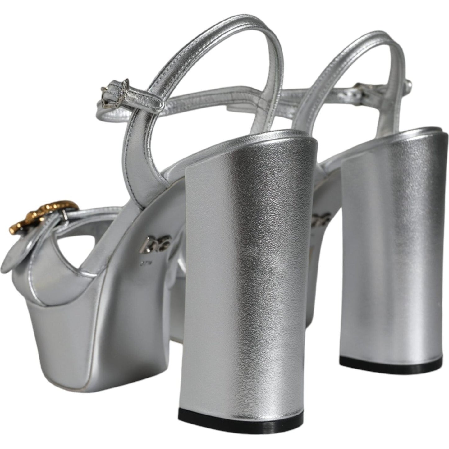 Dolce & Gabbana Silver Leather Platform Logo Keira Sandals Shoes Dolce & Gabbana Light Slate Gray