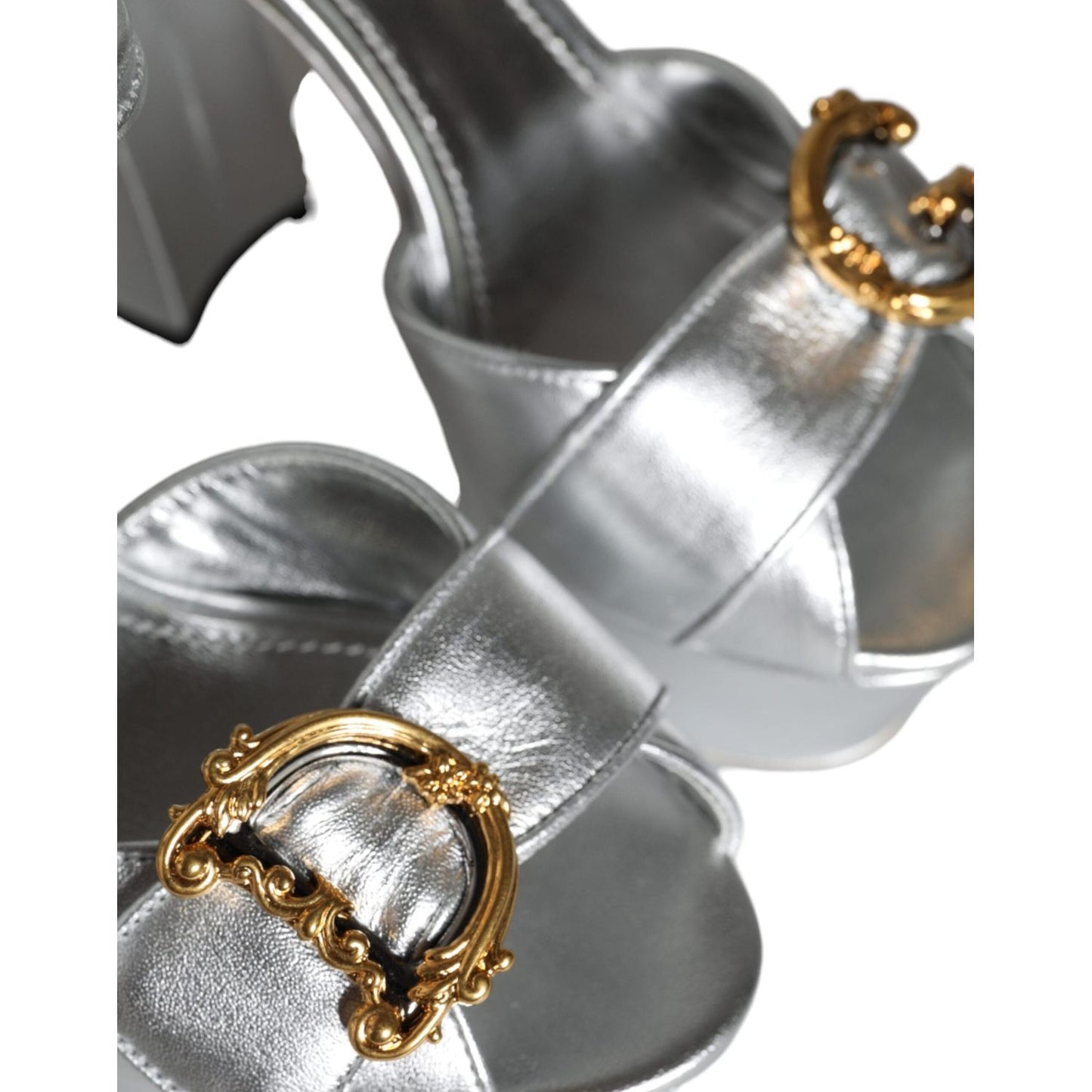 Dolce & Gabbana Silver Leather Platform Logo Keira Sandals Shoes Dolce & Gabbana Dim Gray