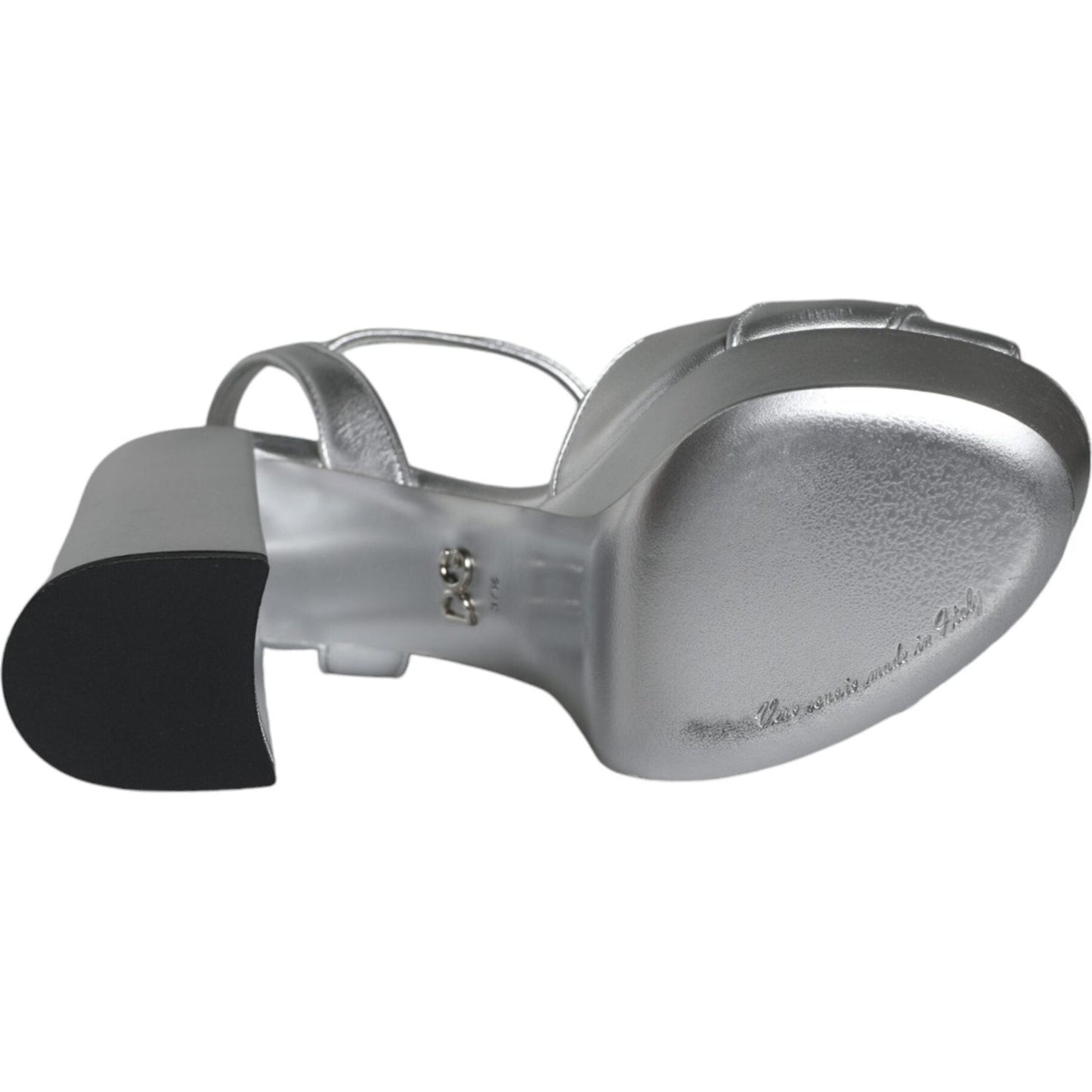 Dolce & Gabbana Silver Leather Platform Logo Keira Sandals Shoes Dolce & Gabbana Light Slate Gray
