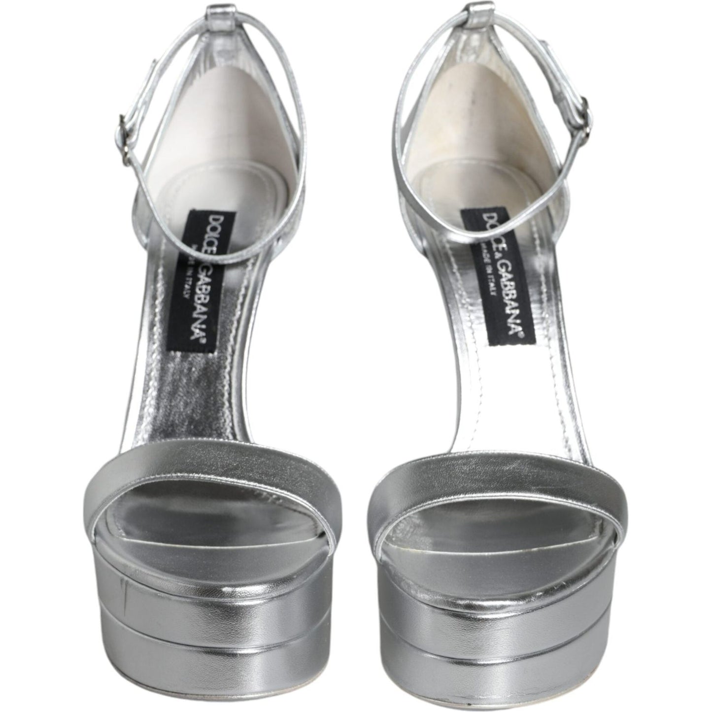 Dolce & Gabbana Silver Leather Platform Keira Sandals Shoes Dolce & Gabbana Light Slate Gray