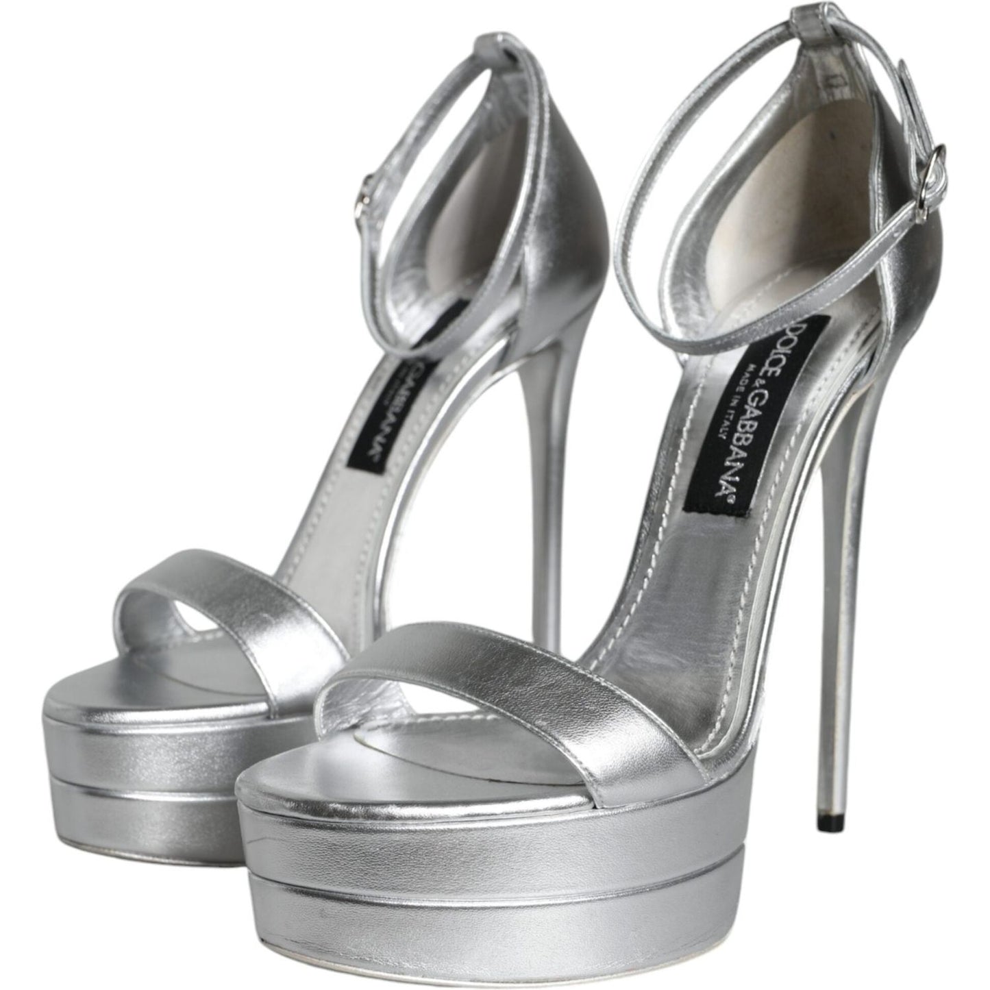 Dolce & Gabbana Silver Leather Platform Keira Sandals Shoes Dolce & Gabbana Light Slate Gray