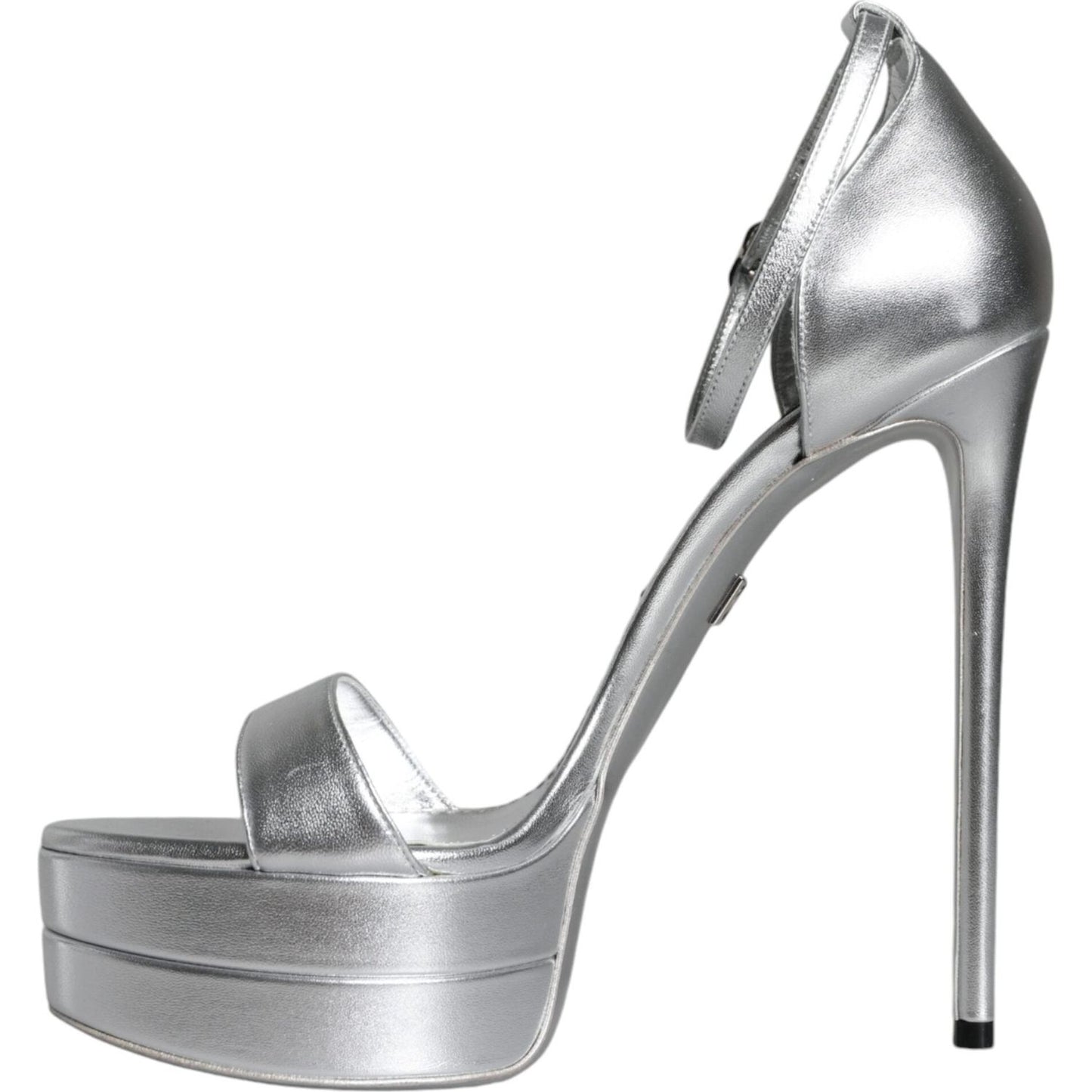 Dolce & Gabbana Silver Leather Platform Keira Sandals Shoes Dolce & Gabbana Light Slate Gray