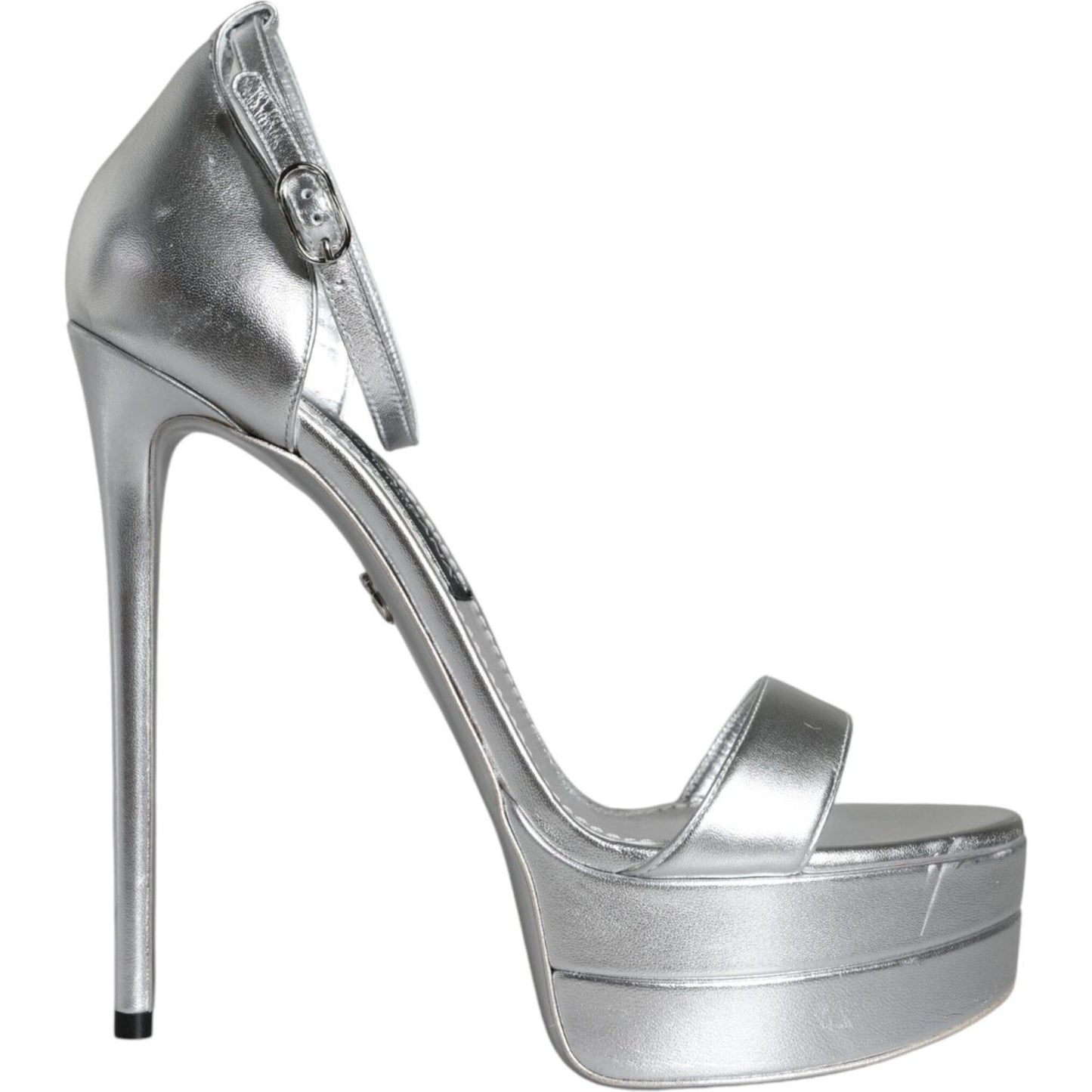 Dolce & Gabbana Silver Leather Platform Keira Sandals Shoes Dolce & Gabbana Dark Gray