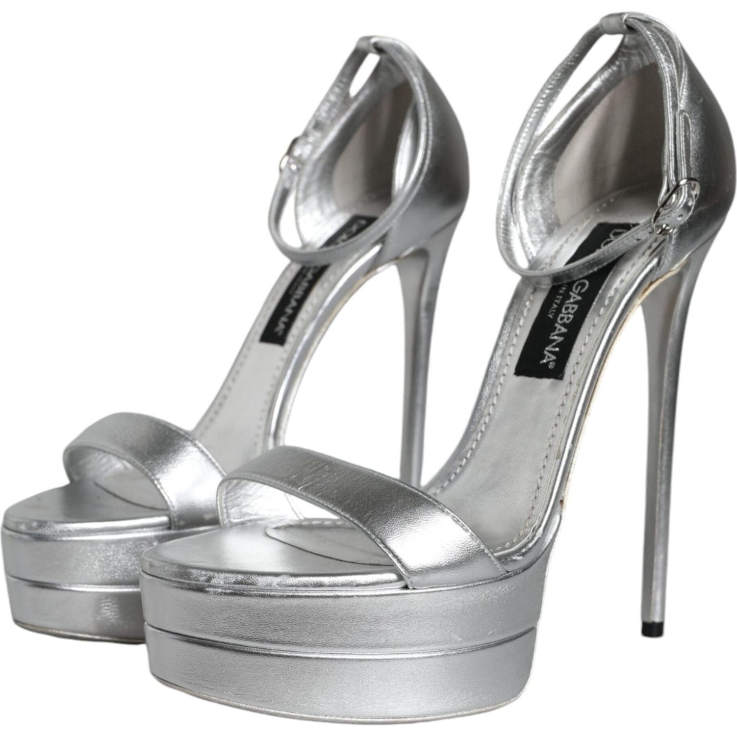 Dolce & Gabbana Silver KEIRA Heels Ankle Strap Sandals Shoes Dolce & Gabbana Dark Gray