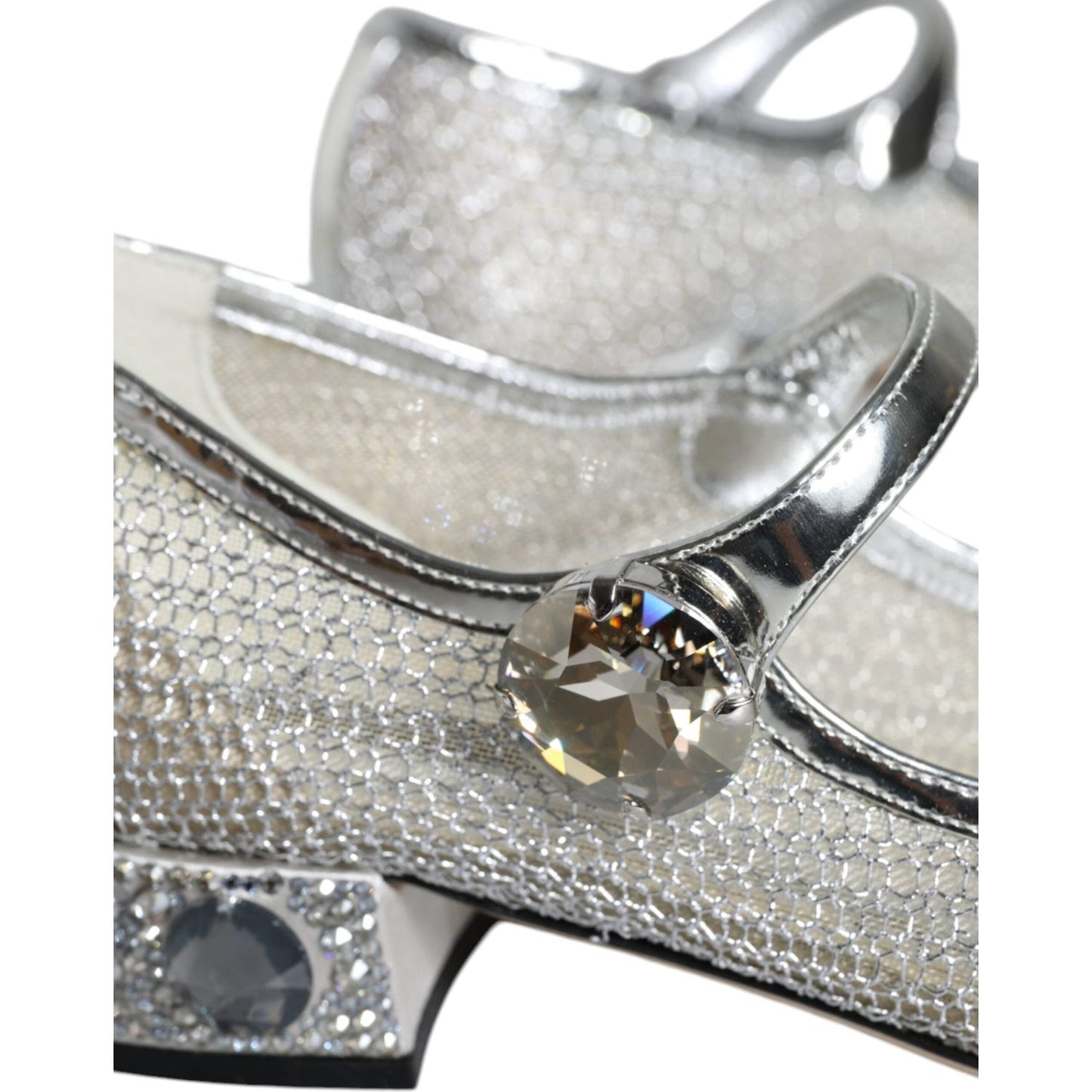 Dolce & Gabbana Silver Mesh Crystal Mary Jane Pumps Shoes Dolce & Gabbana Gray